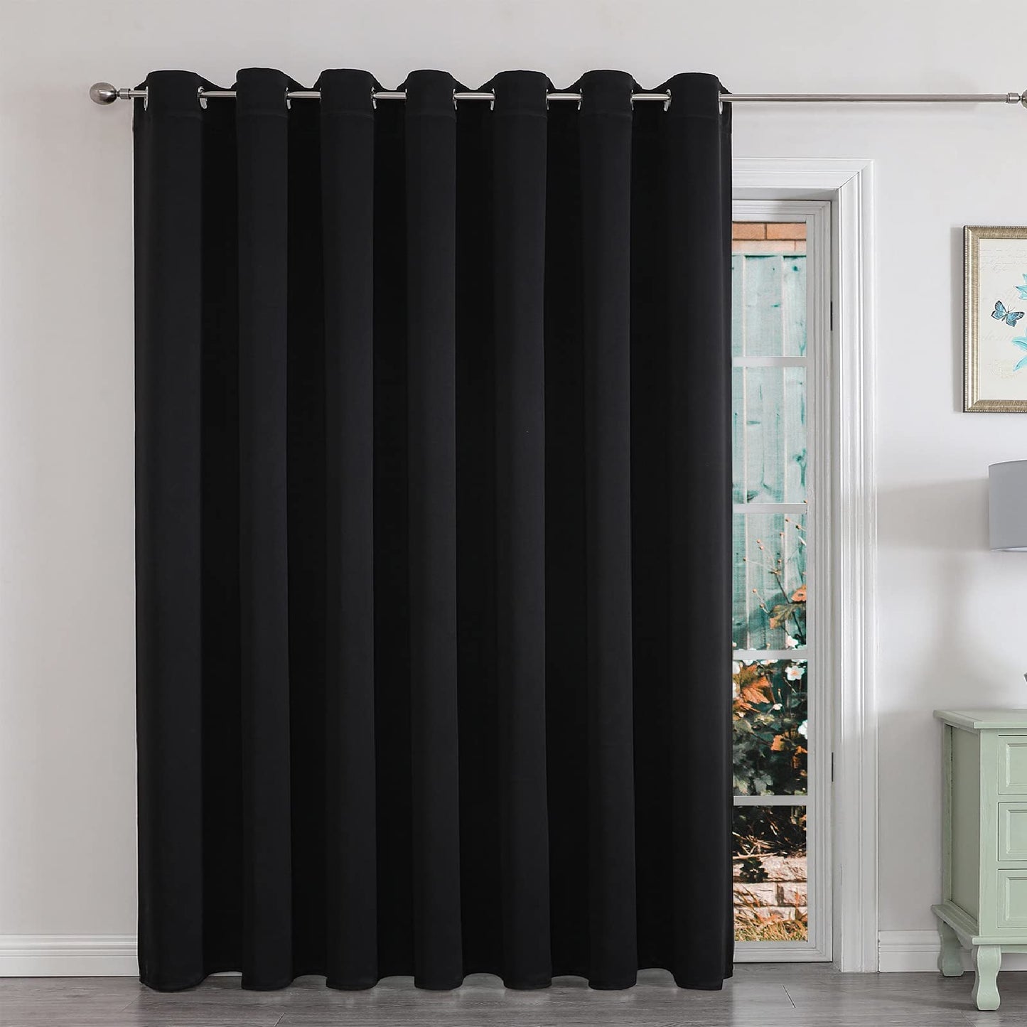 Joydeco Blackout Patio Sliding Door Curtains 84 Inches Long, Grommet Privacy Room Divider Curtains, Extra Wide Thermal Blackout Drapes for Bedroom Living Room (Black, 100Wx84L, 1 Panel)