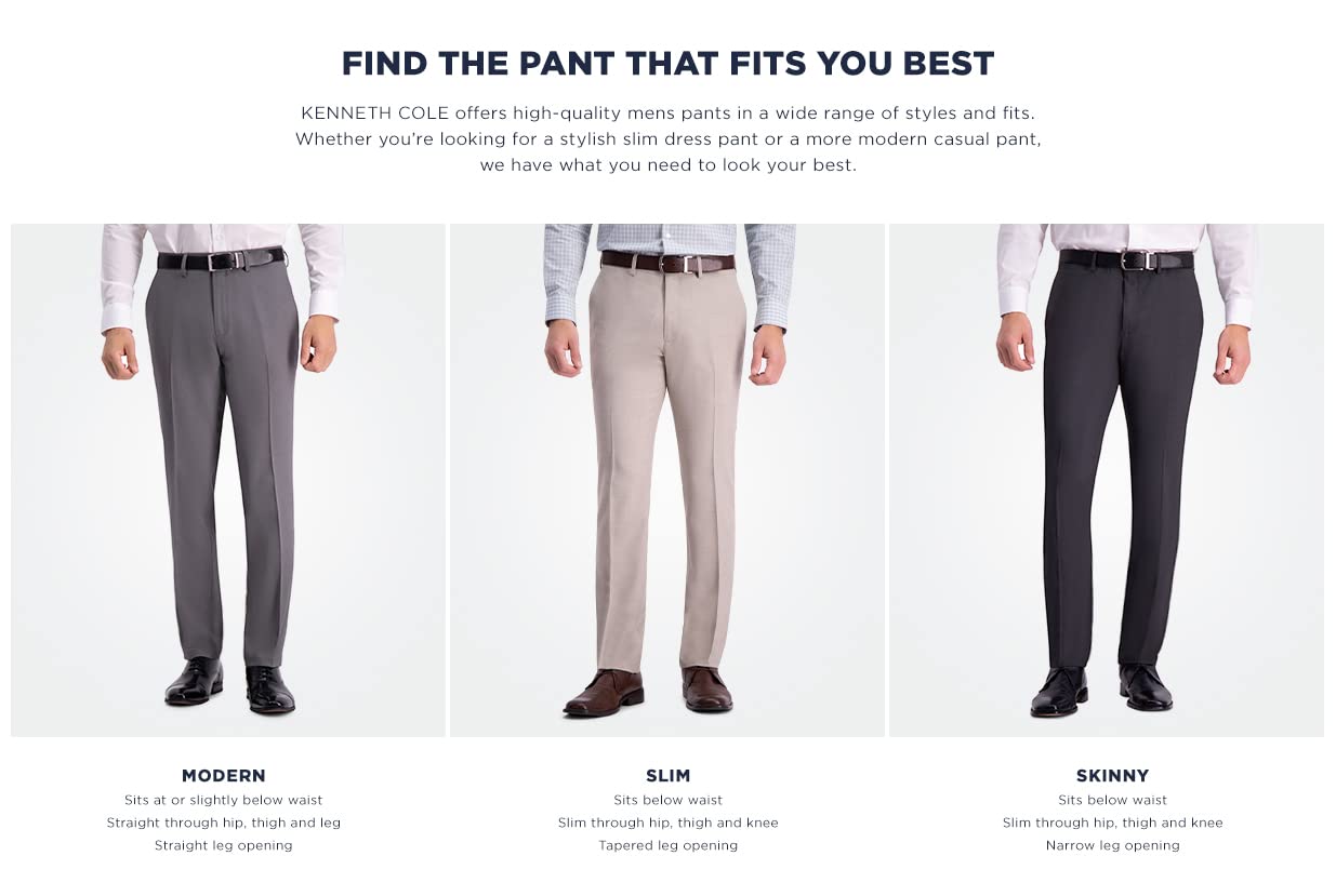 Kenneth Cole Reaction Men's Stretch Weave Slim Fit Dress Pant, Ink, 34W x 29L