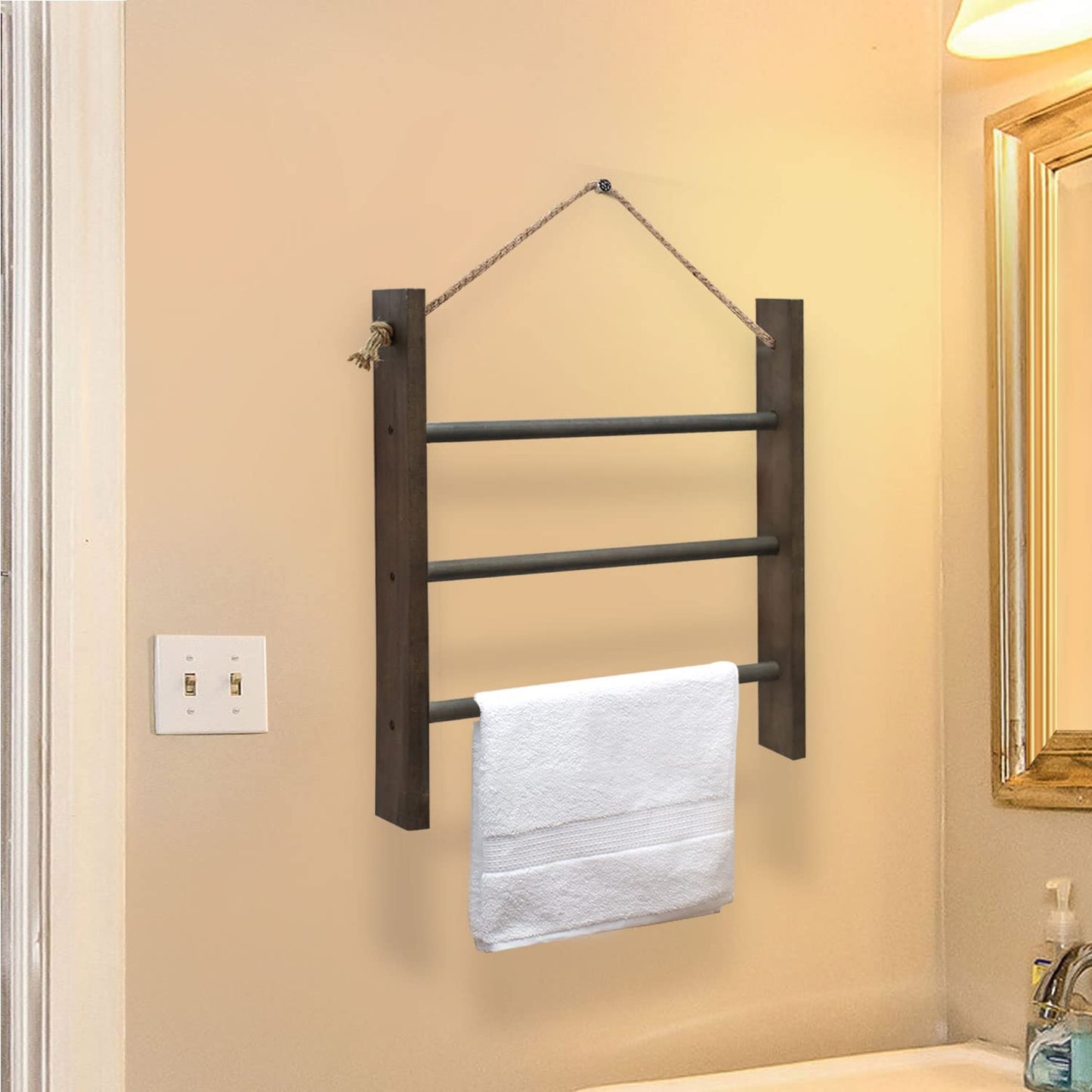 CuffUp Towel Ladder for Bathroom, Blanket Ladders for The Living Room Hanging Blanket Ladder Rustic Decorative Ladder for Blankets Ladder Hand Towel Rack(Elegant Grey)