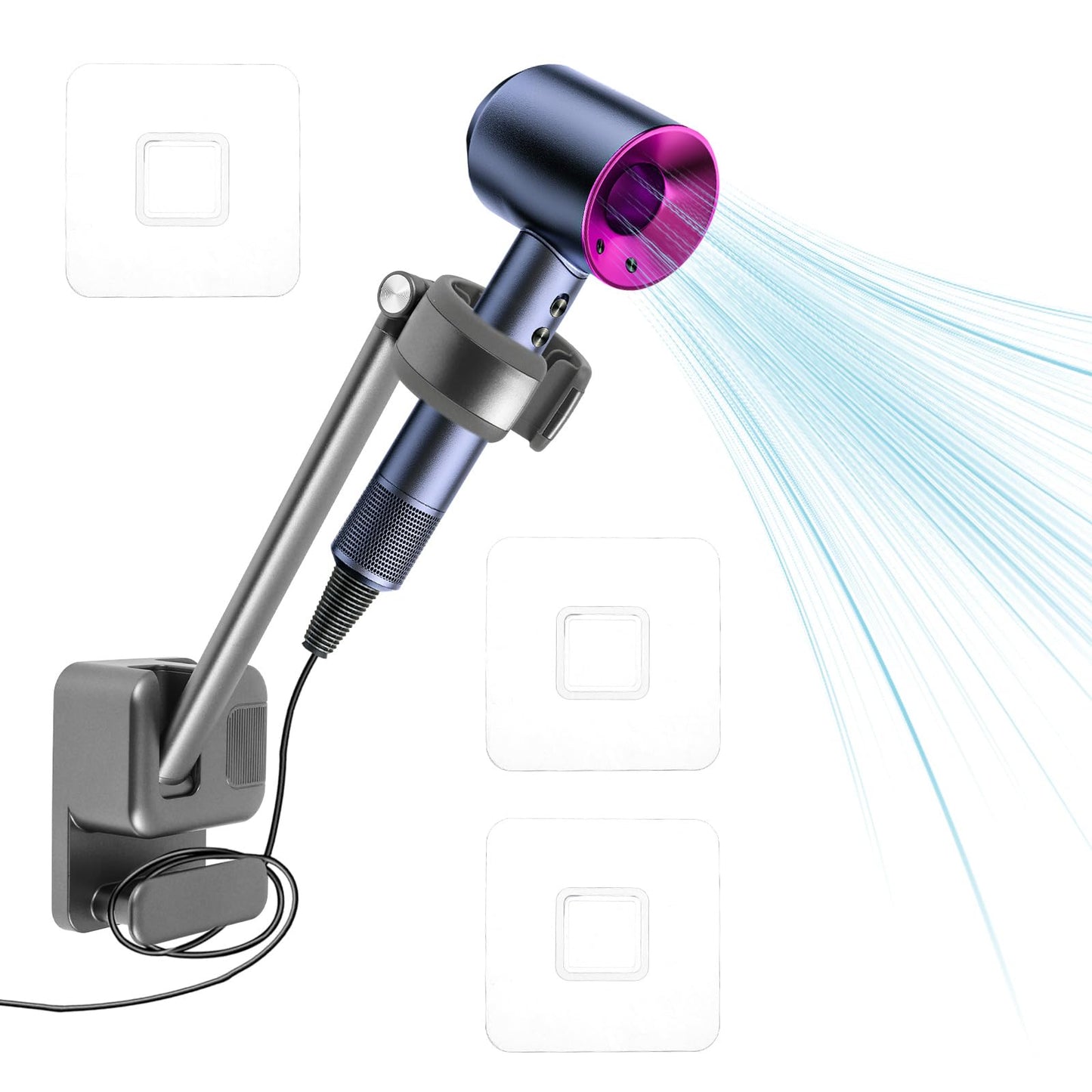 bigjvbfv Wall Mounted Hair Dryer Holder Blower Dryer Storage Rack Adjustable Hook Rack Space Saving Multipurpose Organizer Drill for Bathroom Curling Iron Hair Straightener