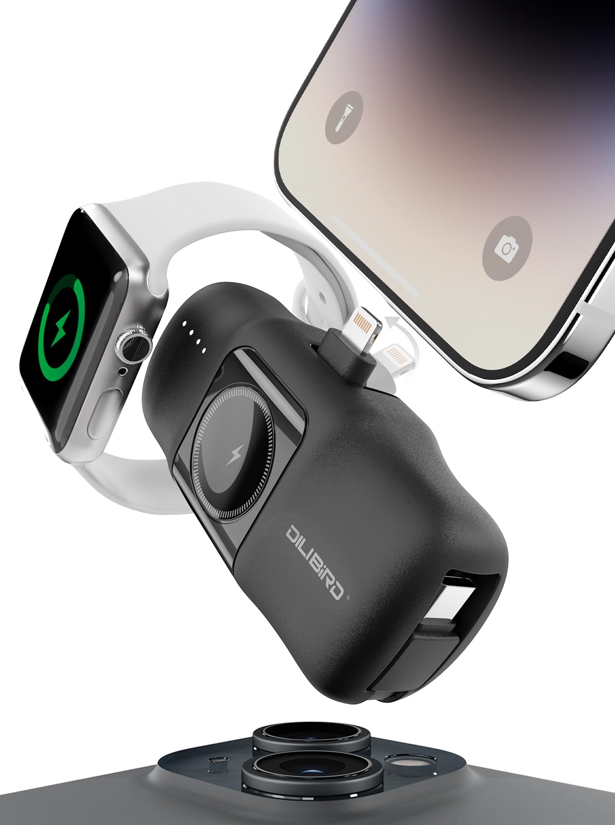 DILIBIRD Travel Essentials Small Portable Charger for iPhone 15 pro 5000mAh, Ultra-Compact Charging Battery Compatible with Apple Watch, iPhone 14/14 Pro/Plus/Pro Max,15&13 (Black)