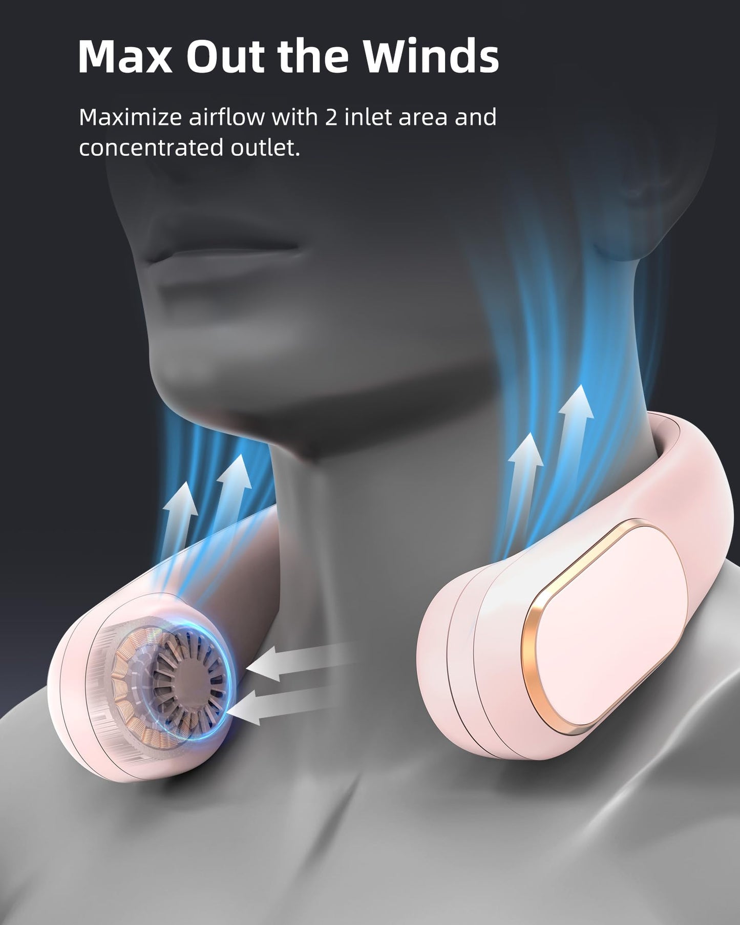 Koonie Neck Fan Rechargeable 5 Speeds, Portable Personal Fan, Hands Free Bladeless Fan, Battery Operated Wearable Fan Adjustable, Screen Design, 4-12 Hours, Cooling Fan For Travel, Outdoor, Indoor