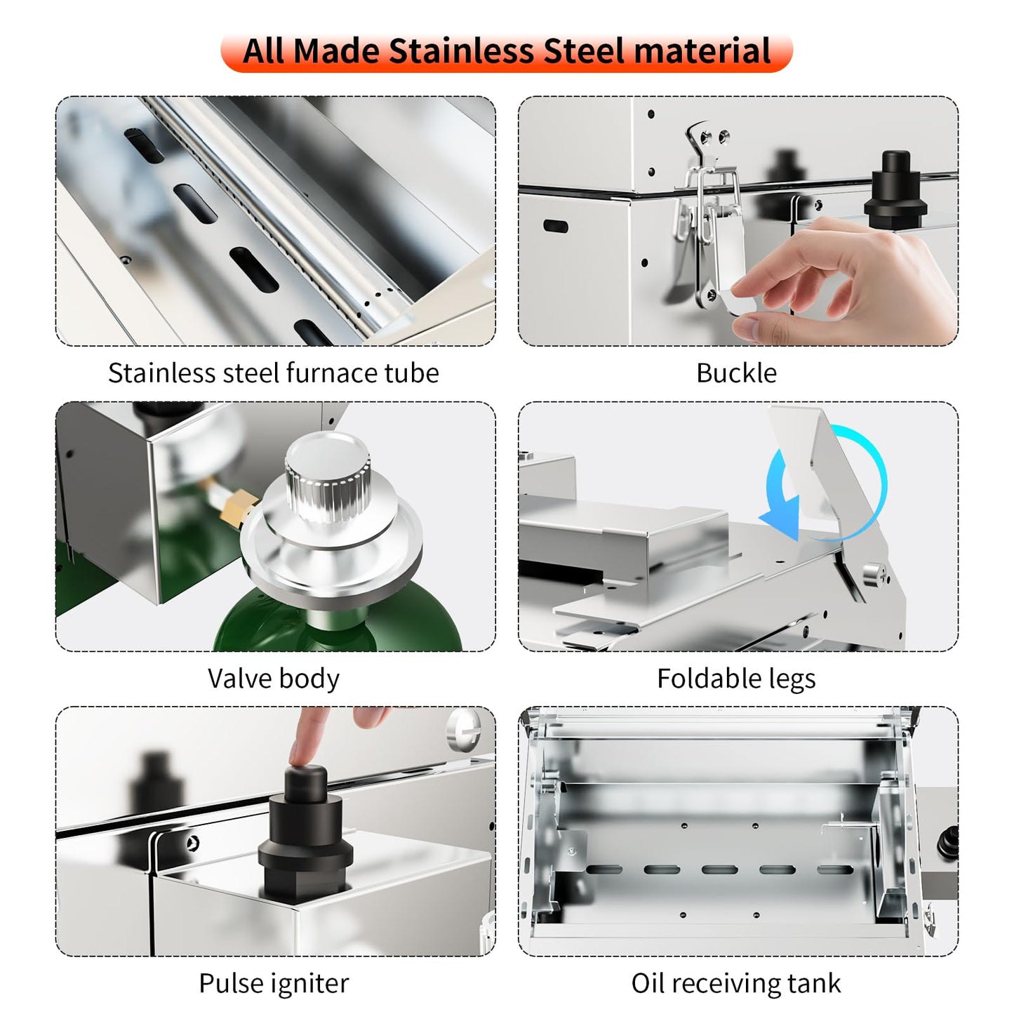 Byacgrill Portable Gas Grill Tabletop, Burner Stainless Steel Propane Grill with Folding Legs & Locking Lid for Camping, Tailgating, Outdoor BBQ 10,000 BTU