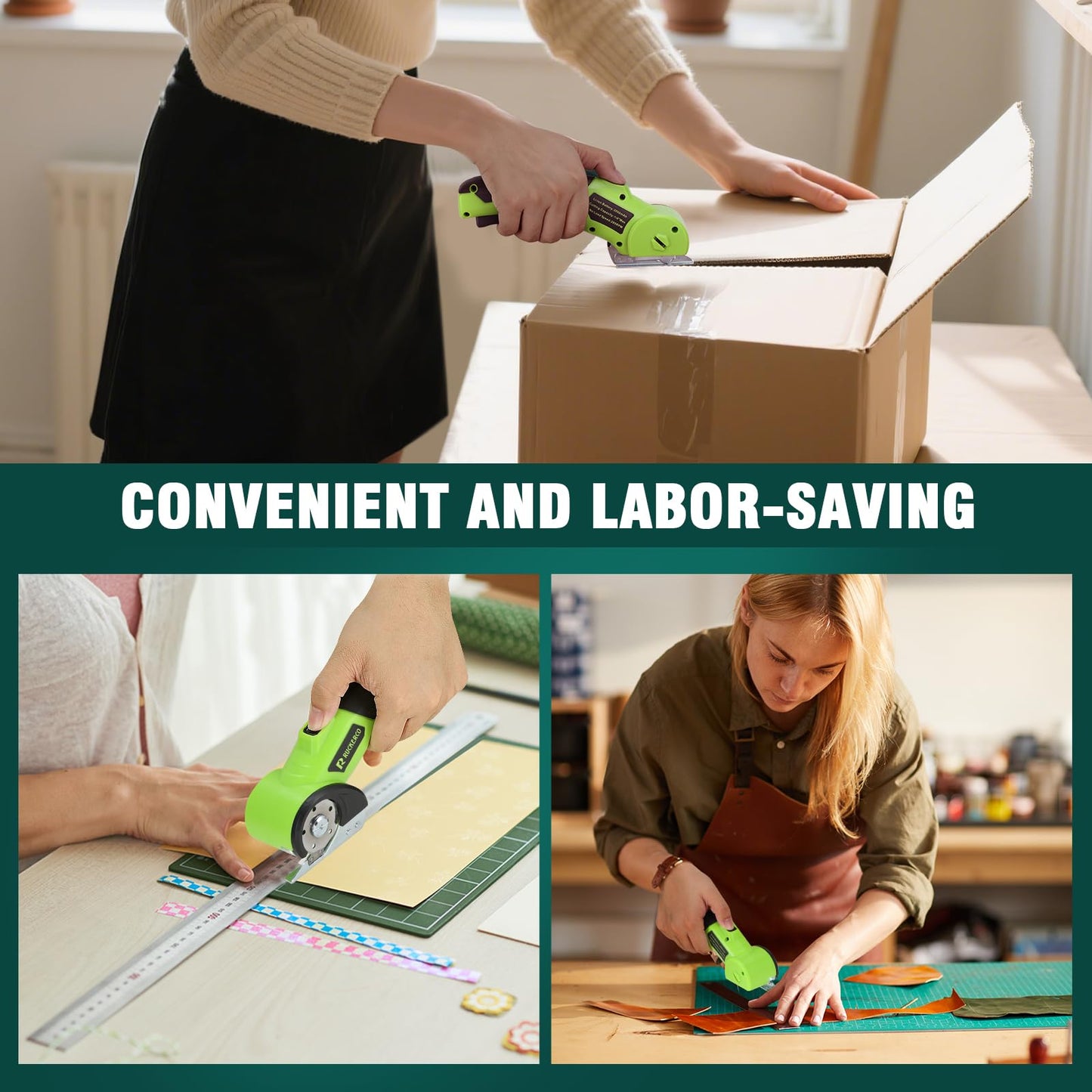 Cordless Electric Scissors Box Cutter 2 Rotary Blades – 4V Heavy Duty Rechargeable Cardboard Cutter, Storage Box & Fabric Scissor With Safety Lock, USB Cable – For Plastic, Carpet, Leather, DIY Crafts