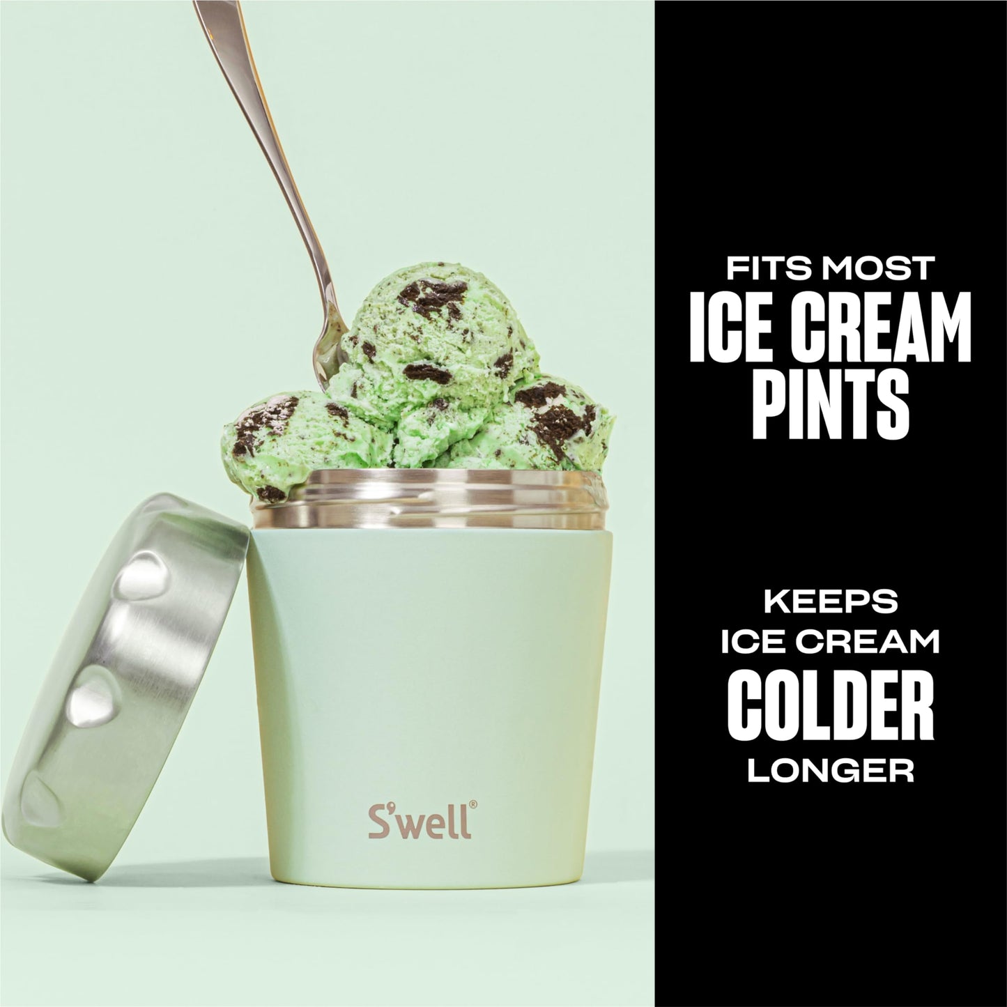 S'well Stainless Steel Ice Cream Chiller, 16oz, Mint, Triple Layered Vacuum Insulated Container Keeps Ice Cream Frozen For Up To Four Hours, BPA Free