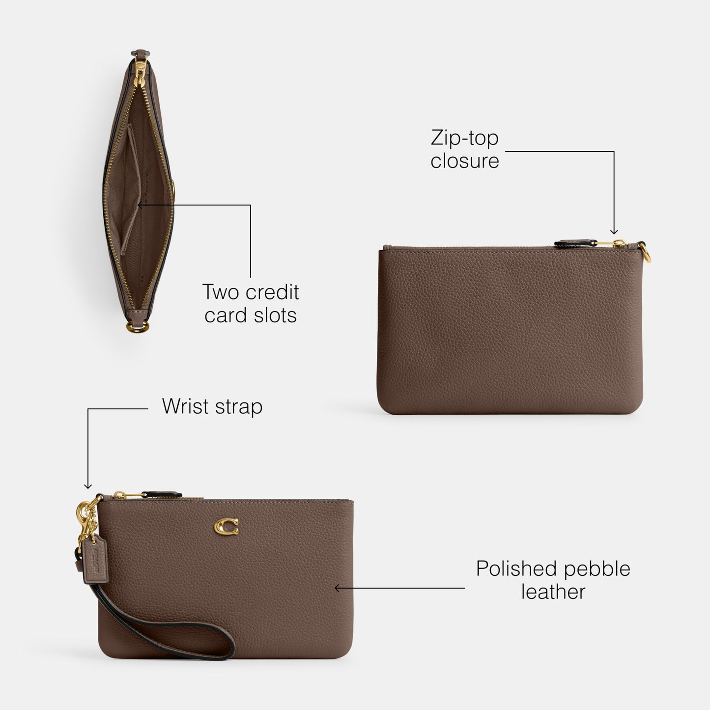 COACH Small Wristlet, B4/Dark Stone