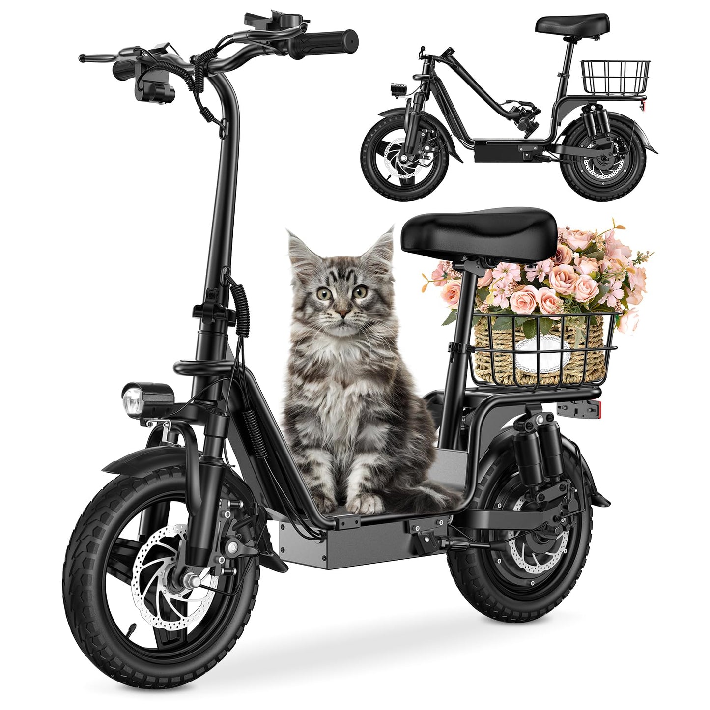 INSDRGN Adults Electric Scooter with Seat, 48V 10.4AH Foldable Electric Scooter,14" Tires,750W Motor,20MPH, 28-Mile Long Range and Dual Disc Brakes,330lbs Max Load