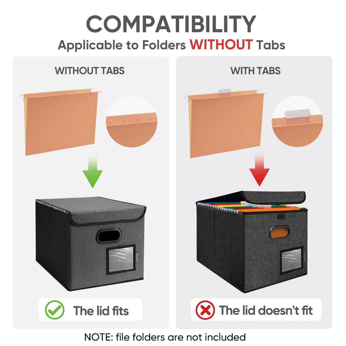 BALEINE File Organizer Box with Lid, Collapsible File Folder Organizer with Plastic Slide, Hanging File Folder Box for Office Document Storage (1 Pack, Black)