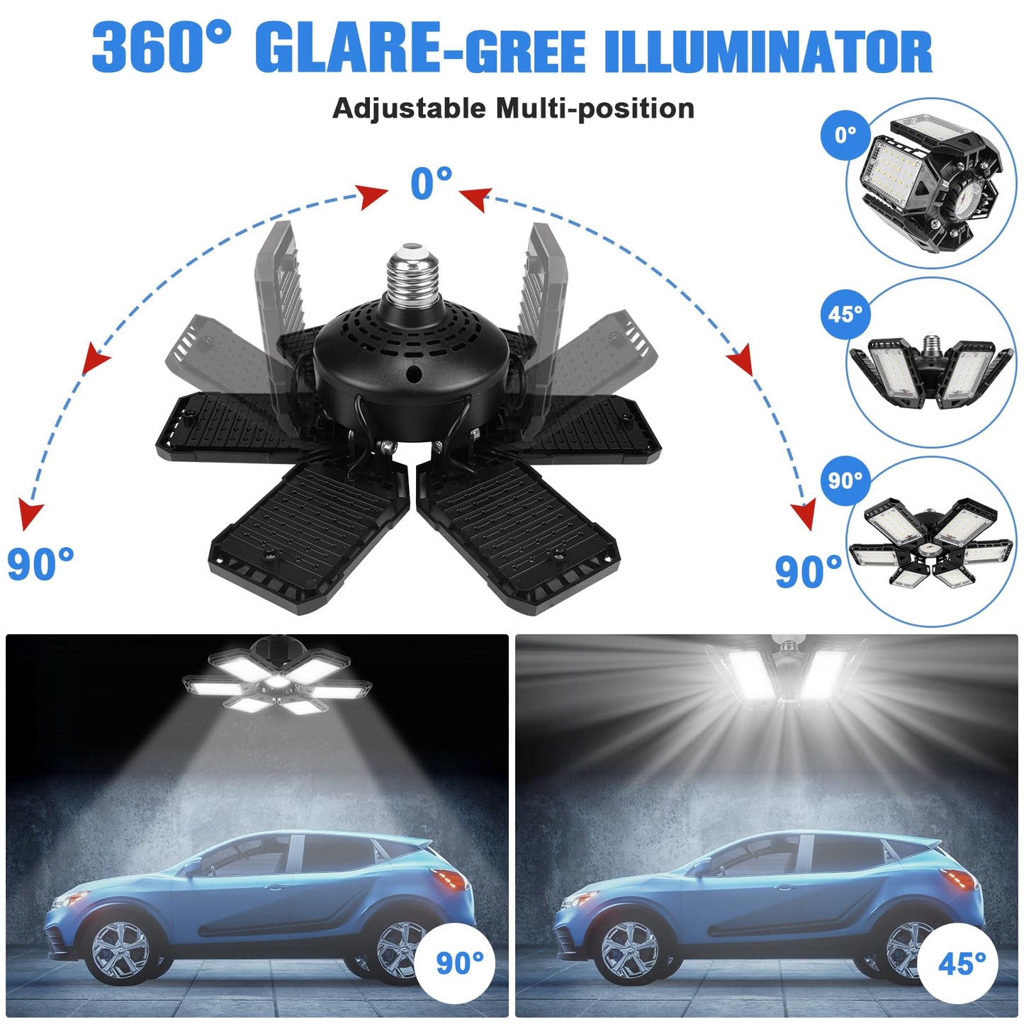 LED Garage Lights Bulb 2 Pack 180W 18000LM 6500K Led Shop Light with 6 Plus 1 Deformable Panels Basement Barn Ceiling Lights for E26/E27