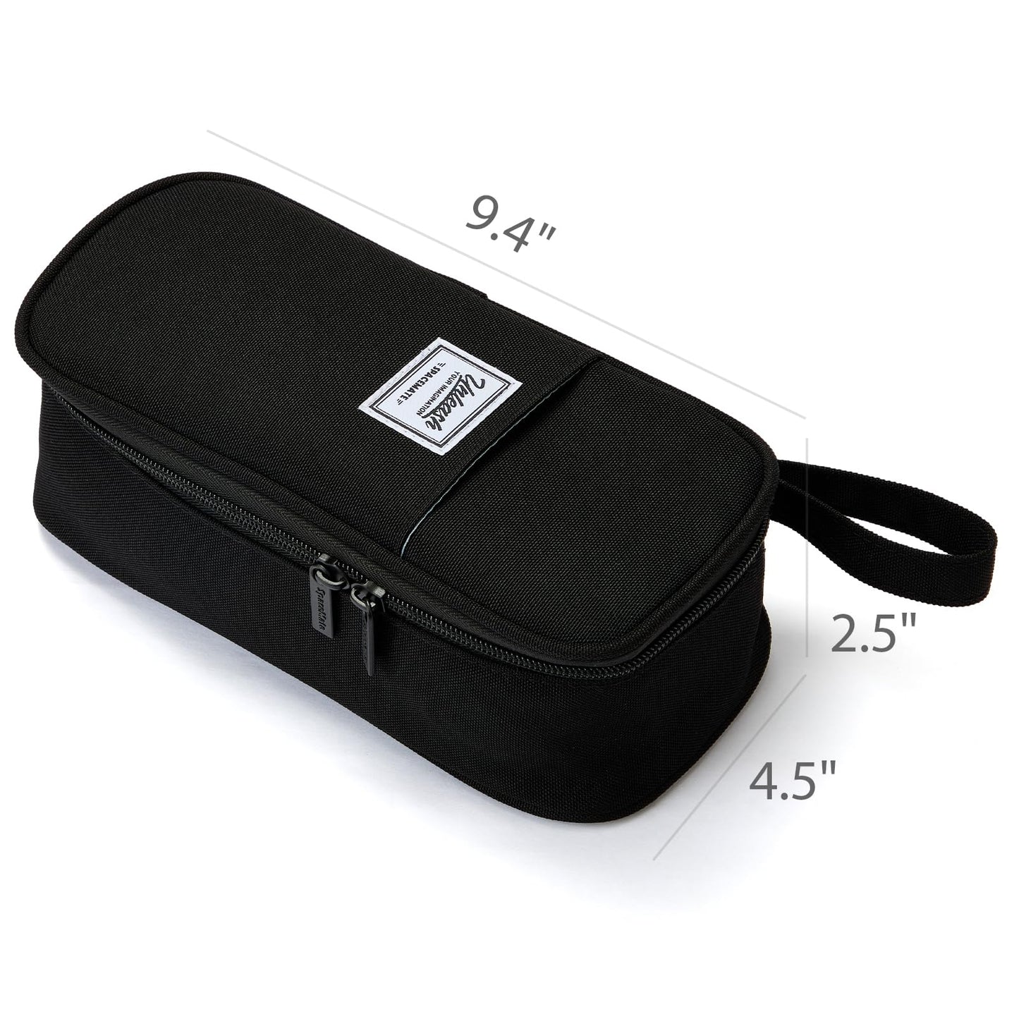 SPACEMATE Pencil Case Pouch Box Bag School Supplies Girls Boys Kids, Cute Preppy Stuff Large Big Capacity Aesthetic Pen Organizer, Back to College Stationary, Black, Classic Stlye, 1800ml