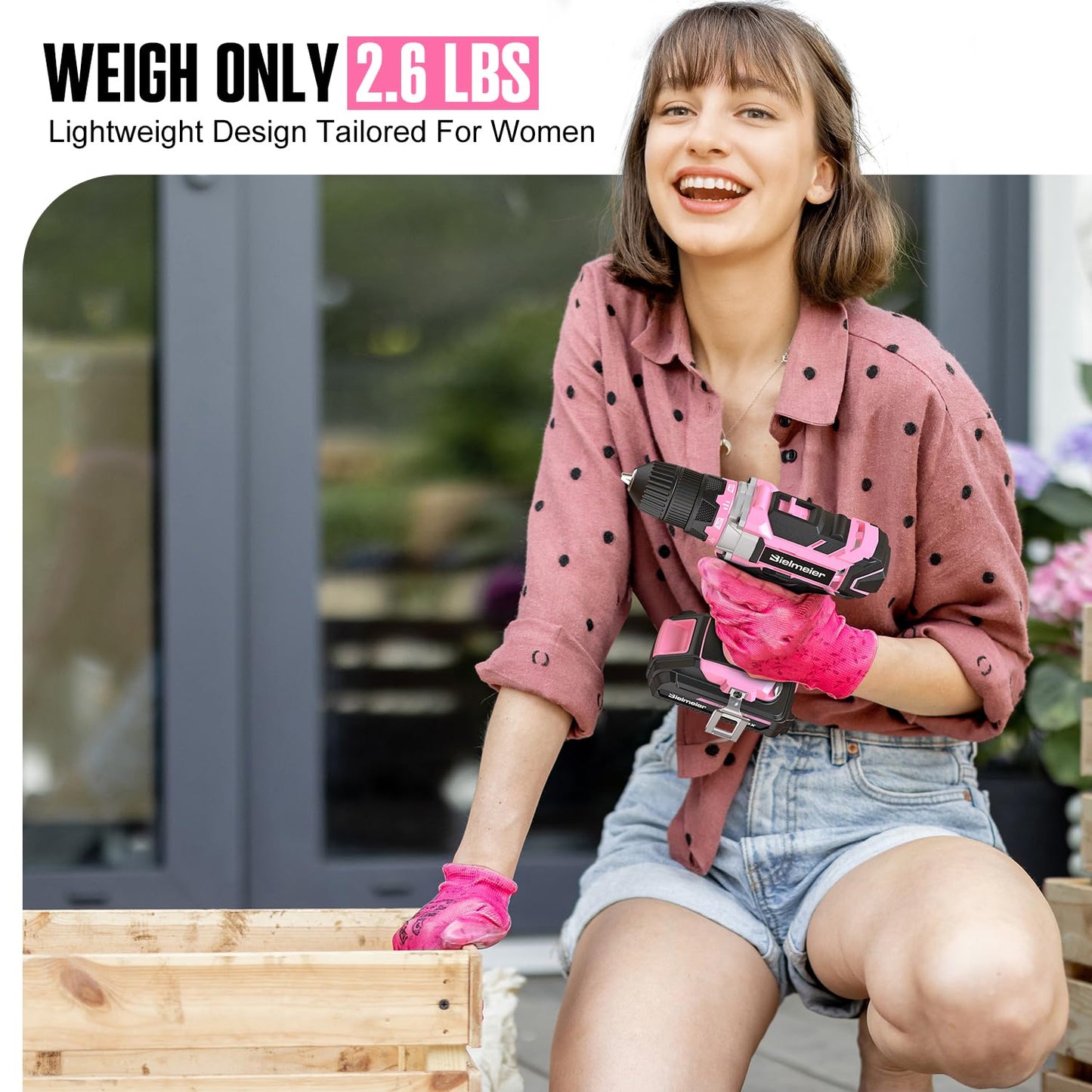 Bielmeier 20V 236Pcs Cordless Pink Drill Set - Essential Women's Pink Tool Set, Lady's Basic Home Tool Kit with Pink Tool Bag - All in One Pink Tool Kit Ideal for DIY, Home Improvement