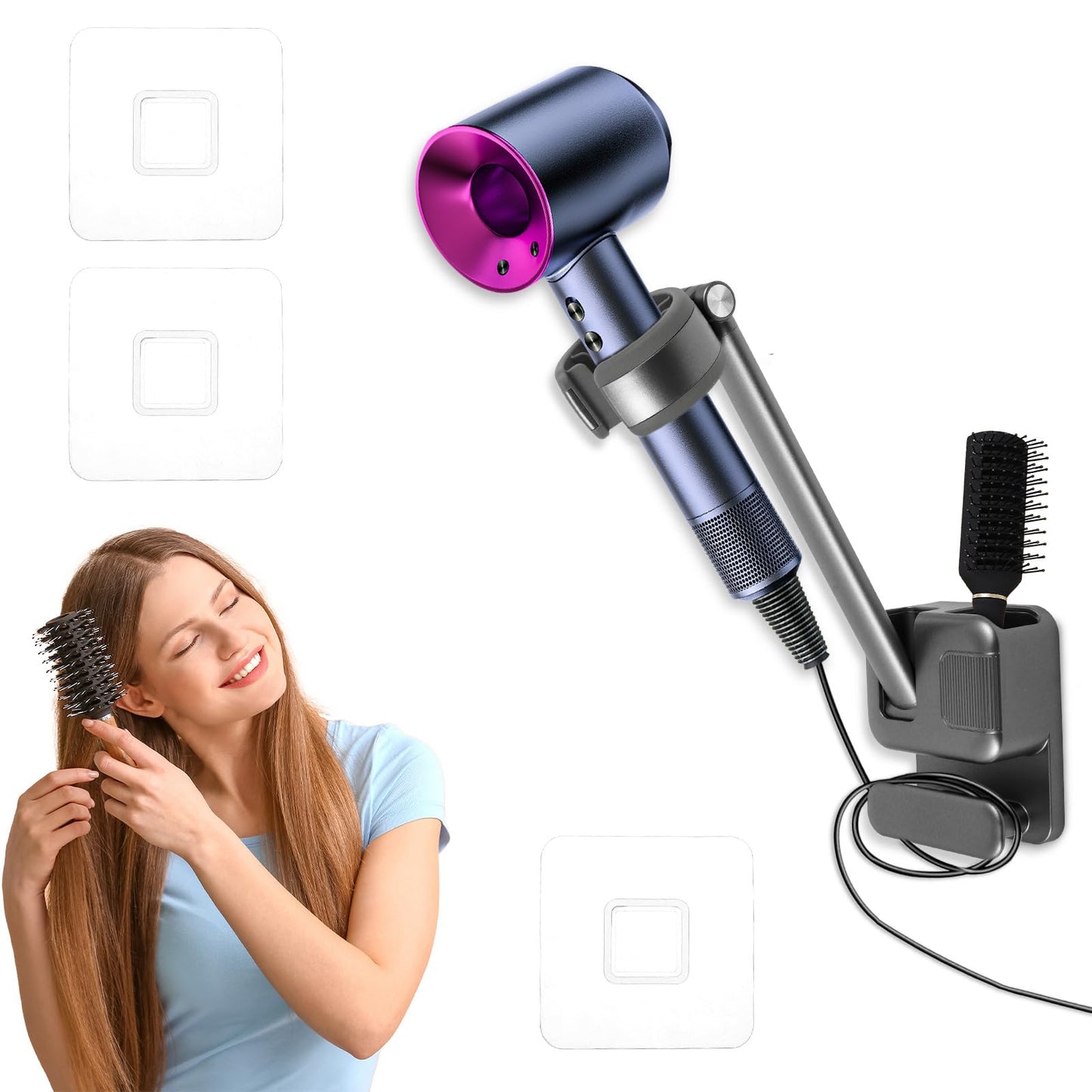 bigjvbfv Wall Mounted Hair Dryer Holder Blower Dryer Storage Rack Adjustable Hook Rack Space Saving Multipurpose Organizer Drill for Bathroom Curling Iron Hair Straightener