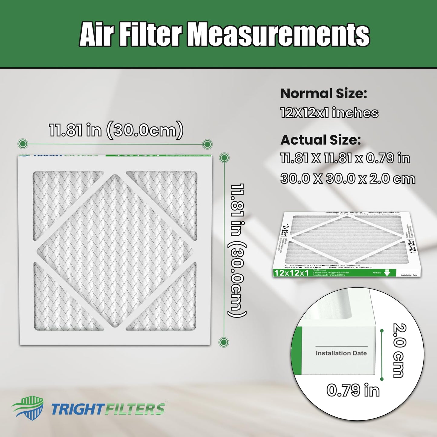 TRIGHTFILTERS 12x12x1 Air Filter 6 Pack, Durable MERV 8 Pleated Home HVAC AC Furnace Filters, Lightweight Compact Air Conditioner Filter Replacement
