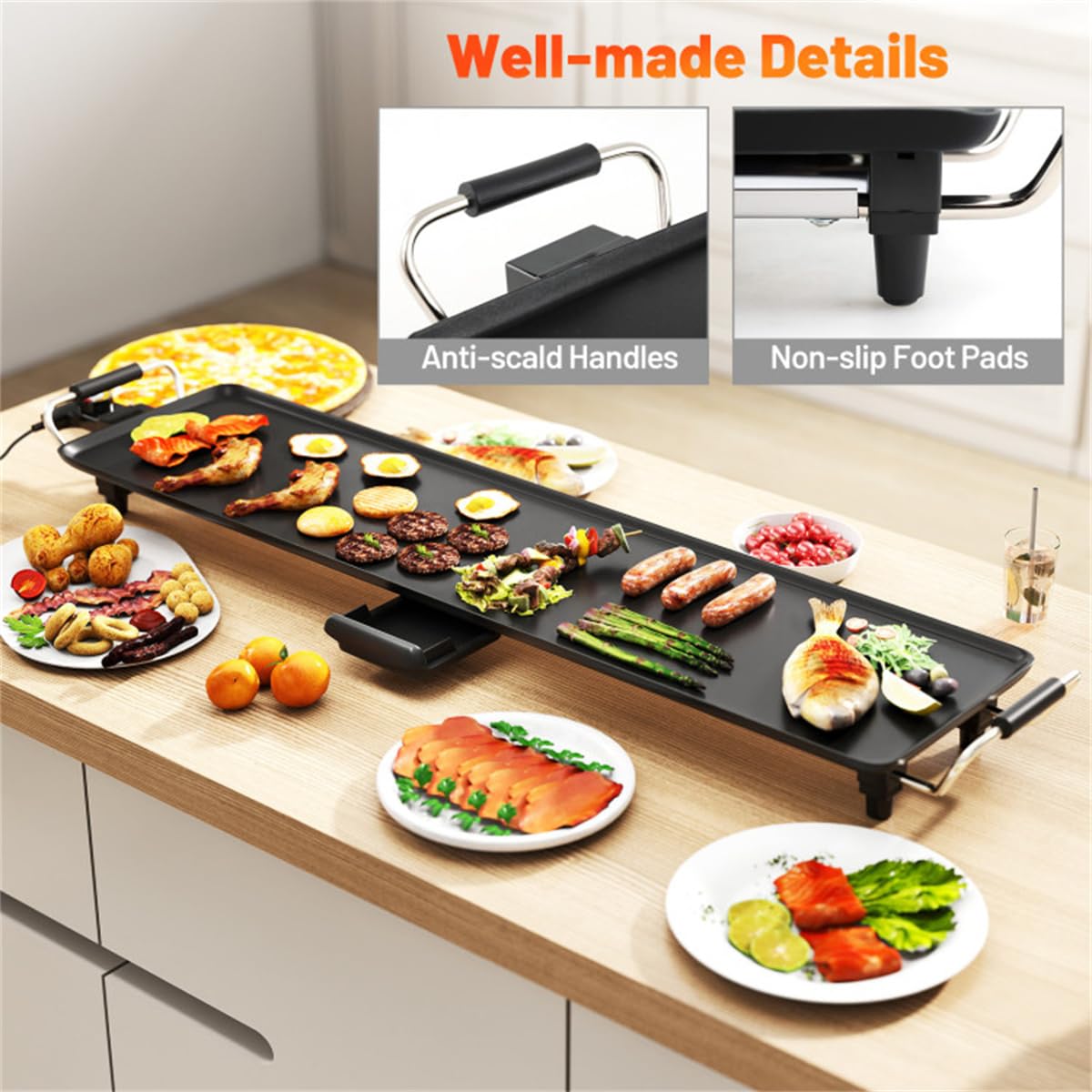 35" large electric grill with adjustable temperature