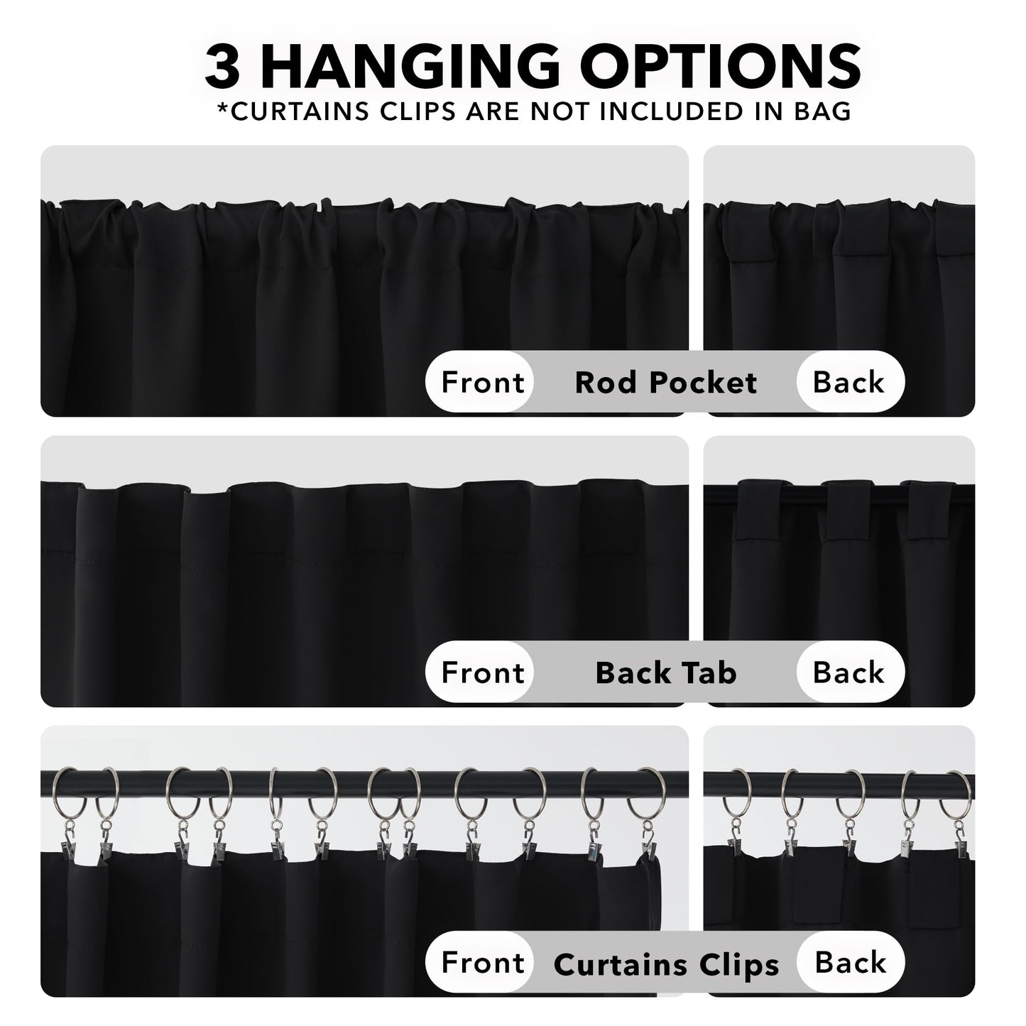 Deconovo Blackout Curtains 84 Inches Long, Black Blackout Curtains for Bedroom - 2 Panels, 52x84 Inch, Room Darkening Curtains for Living Room, Back Tab and Rod Pocket Black Curtains
