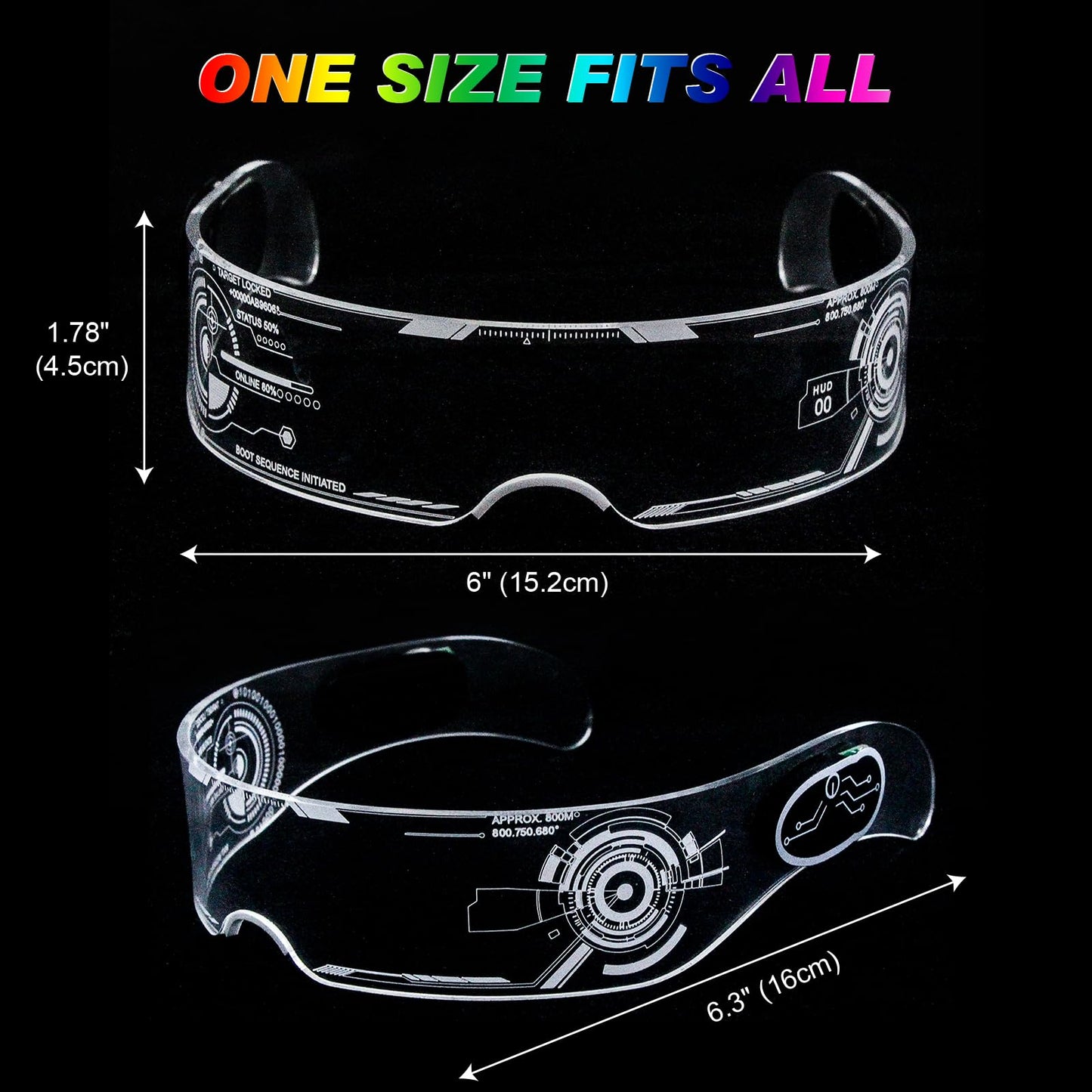 Fency LED Light Up Glasses with 7 Colors - LED Visor, Luminous, Flashing/Fixed Light Colors, Glow in The Dark - Cyberpunk Futuristic Cosplay Glasses for Adults