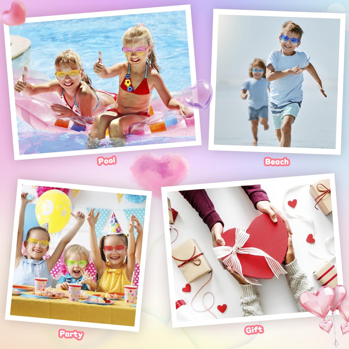 nylytek Heart Sunglasses Party Favors for Kids - Girls Boys Age 3-12 Valentines Birthday Goodie Bags Stuffers, 24 Pack Heart Glasses