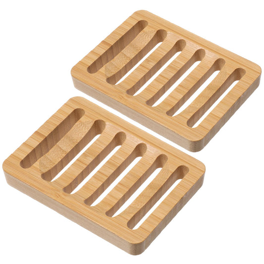 Bamboo Soap Dish, 2 Pcs Wooden Bar Soap Holder Self Draining Natural Wood Shower Soap Dish for Home Bathroom Kitchen Sink Bathtub