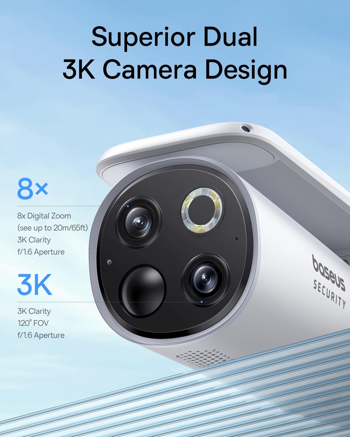 Baseus Solar Security Camera Wireless Outdoor, S1 Pro 2-Cam Kit, Forever Power with Auto Sunlight-Tracking System, Dual Camera with 3K Clarity, No Monthly Fee, 16TB Expandable Local Storage