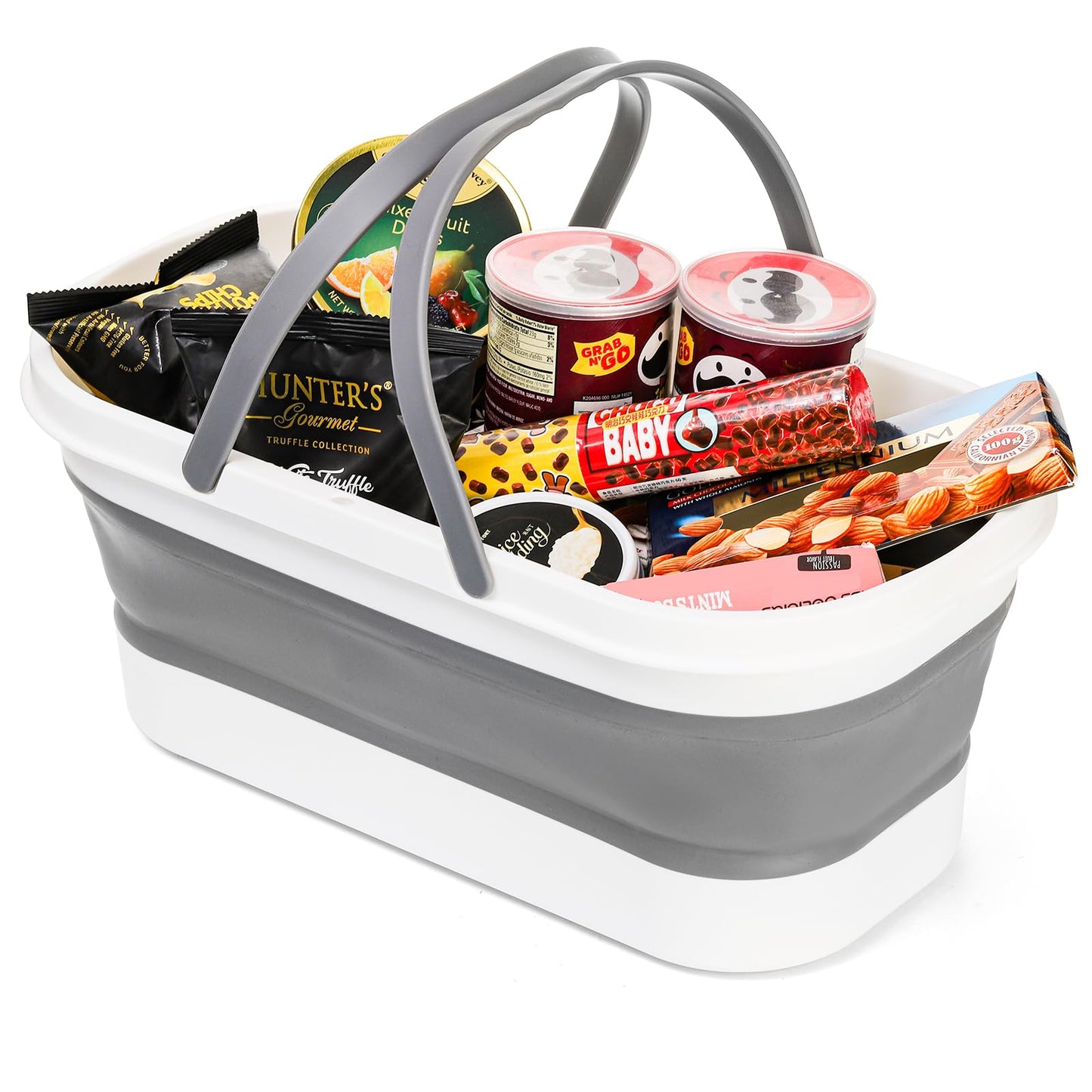 Yesland 2 Pack Collapsible Plastic Bucket with Wheels, 12L (3.17 Gallon) Foldable Rectangular Mop Bucket, Portable Water Pail with Handle for House Cleaning, Car Washing, Fishing, Camping, Gray & Blue