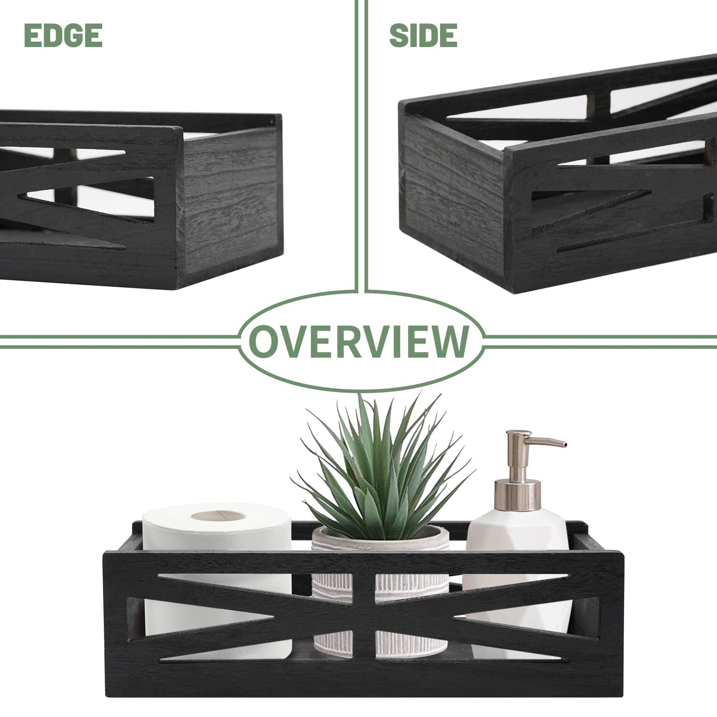 Wooden Bathroom Decor Box, Rustic Toilet Tank Holder, Farmhouse Toilet Paper Organizer Holder Storage Box Perfect for Living Room, Table Counter and Kitchen (Black)