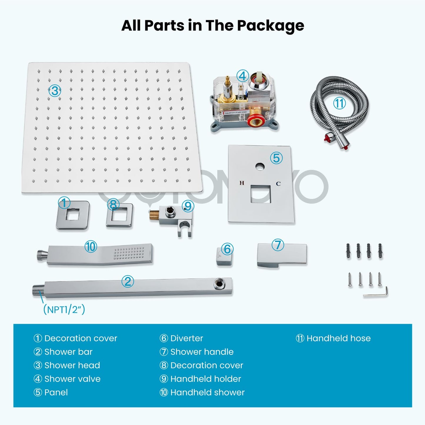 gotonovo Rainfall Bathroom Shower System Rain Shower Head and Handle Set Wall Mounted Shower Complete Combo Solid Brass Pressure Balancing Shower Mixer Valve 16 Inch Polished Chrome