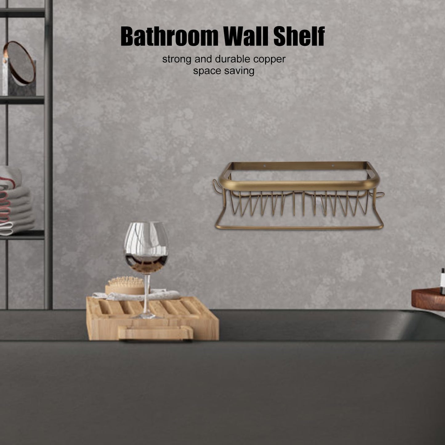 Copper Shower Caddy Bathroom Wall Shelf Space Saving Shower Organizer with Drainage Holes Retro Style for Bathroom Kitchen