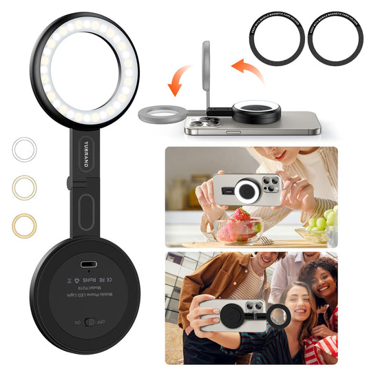 iPhone Ring Light with 32 LEDs Adjustable 6-Mode Phone Light Clip for Streaming & Video Recording Magnetic & Compact Camera Light Ideal Phone Ring Light Content Creation