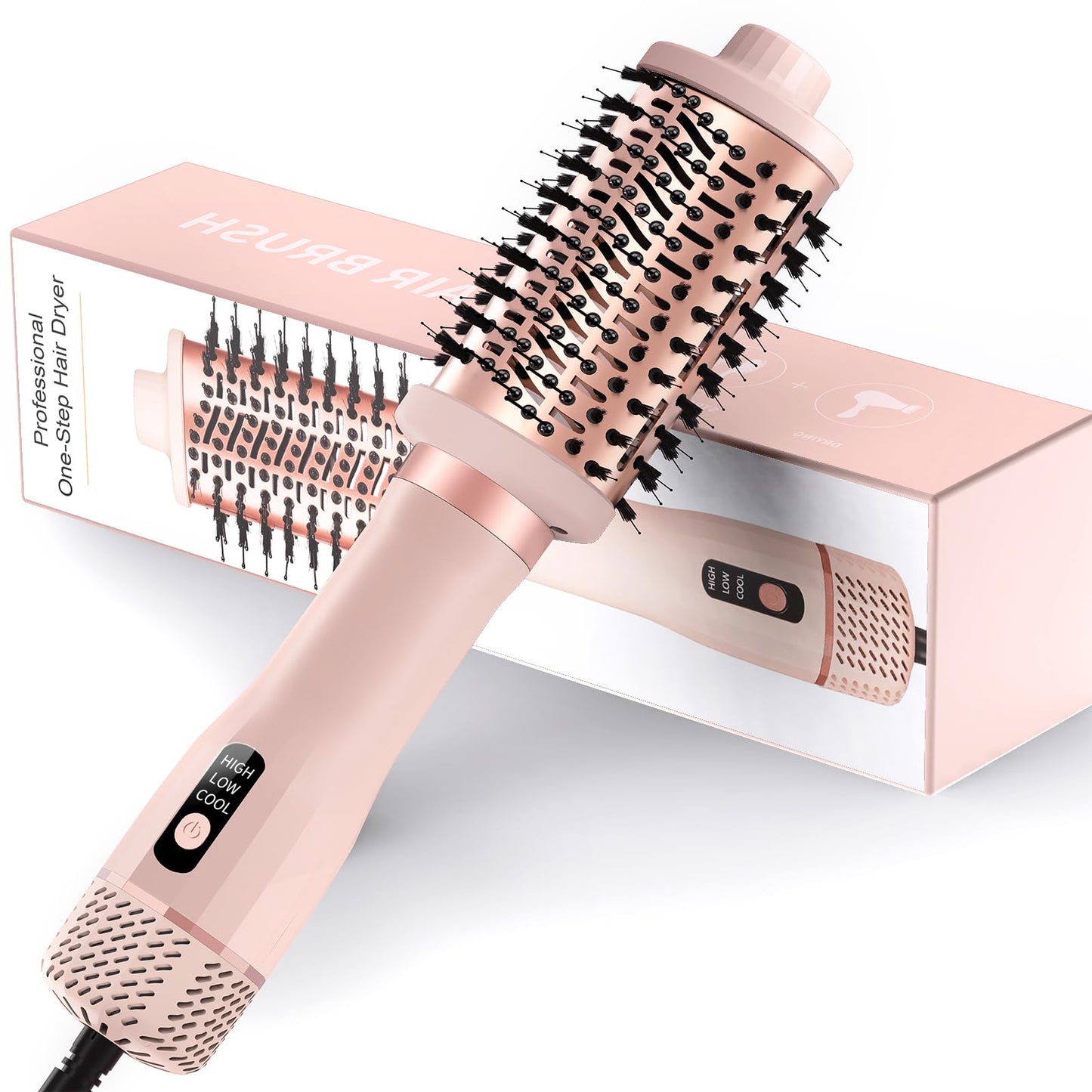 Hair Blow Dryer Brush - 3X Faster Drying Ionic Blowout Styler | 5-in-1 Brush for Anti-Frizz, Straight Hair, Curls & Volumizing Blowouts | Ceramic Titanium Barrel with Smoothing Comb & Negative Ion