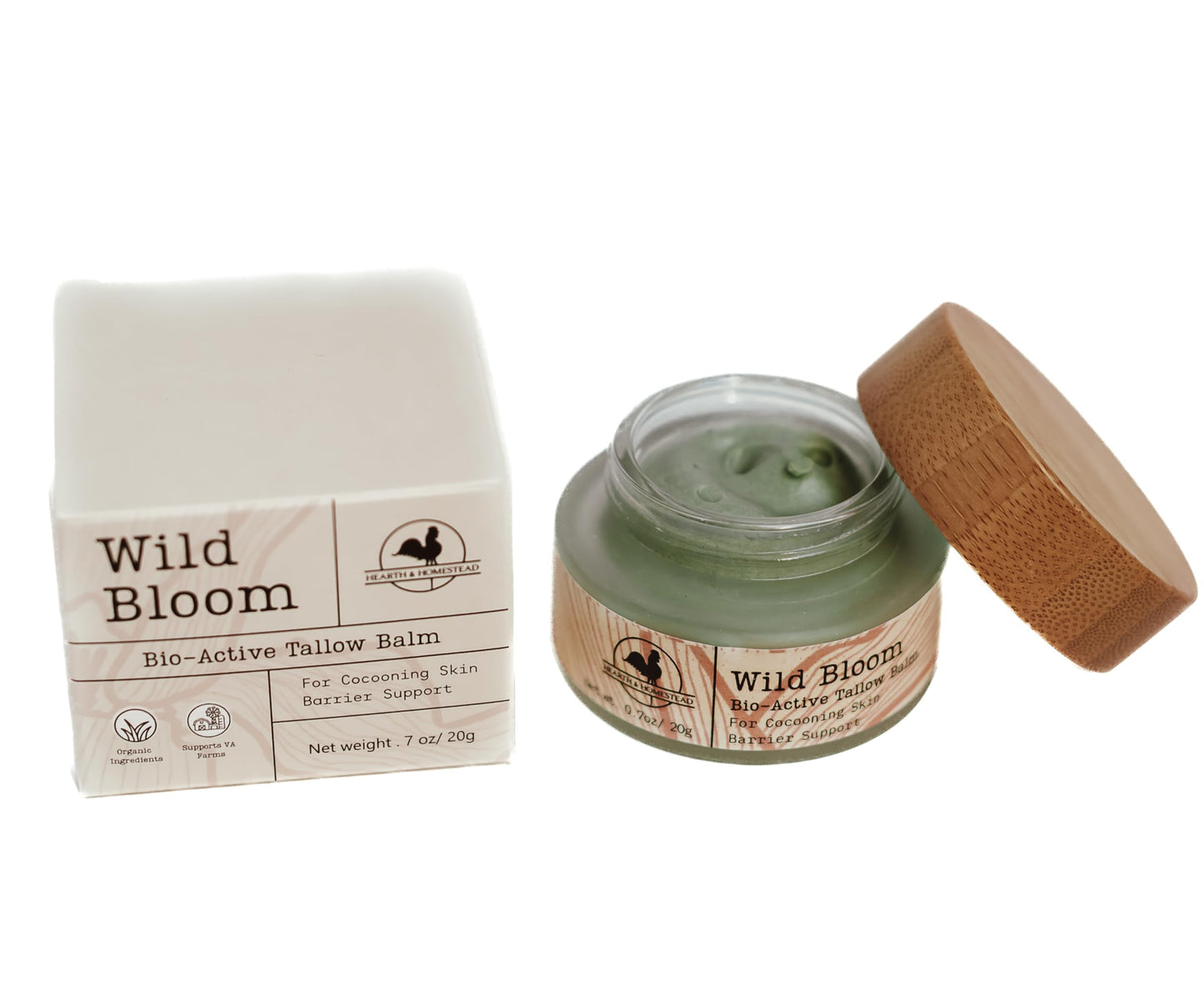 Hearth and Homestead: Handmade Wild Bloom Bio-Active Tallow Face Balm/Cream with Blue Tansy - Hydrate, Nourish, and Protect Skin - .7 oz