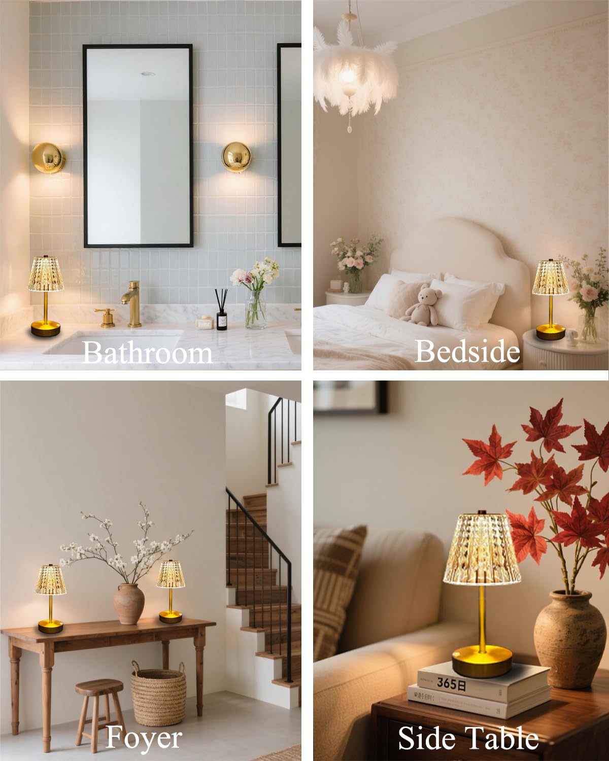 Gold Cordless Table Lamp Rechargeable,5000mAh Battery Operated Lamps,Mini Small Crystal Table Lamp for Restaurant Dining Bathroom/Kitchen Counter/Rechargable Touch Lamp for Home Dinner Shower Lamp