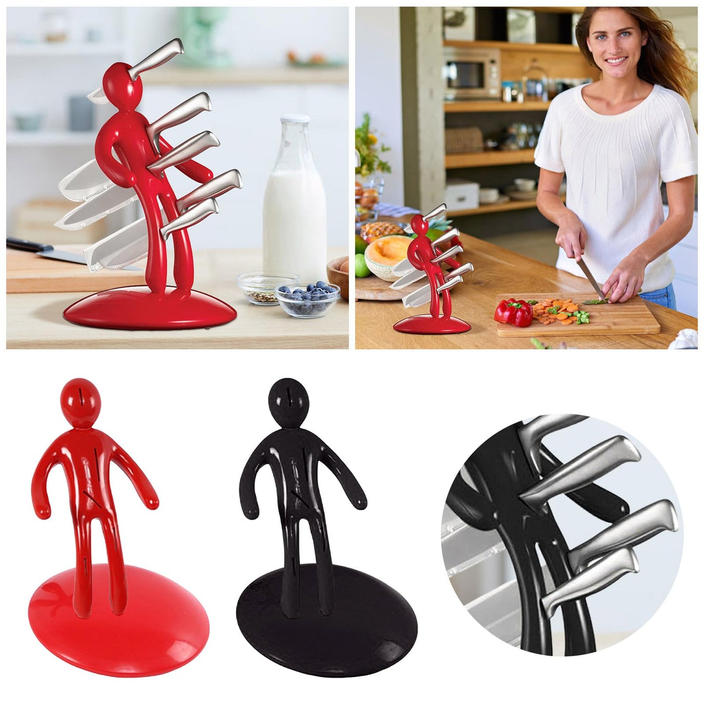 Kitchen Knife Set Set, Premium 5 Piece Novelty Stainless Steel Knife Set Set With Unique Knife Holder High Carbon Stainless Steel Sharp Knives Set, Creative Human Knife Sets (Red)