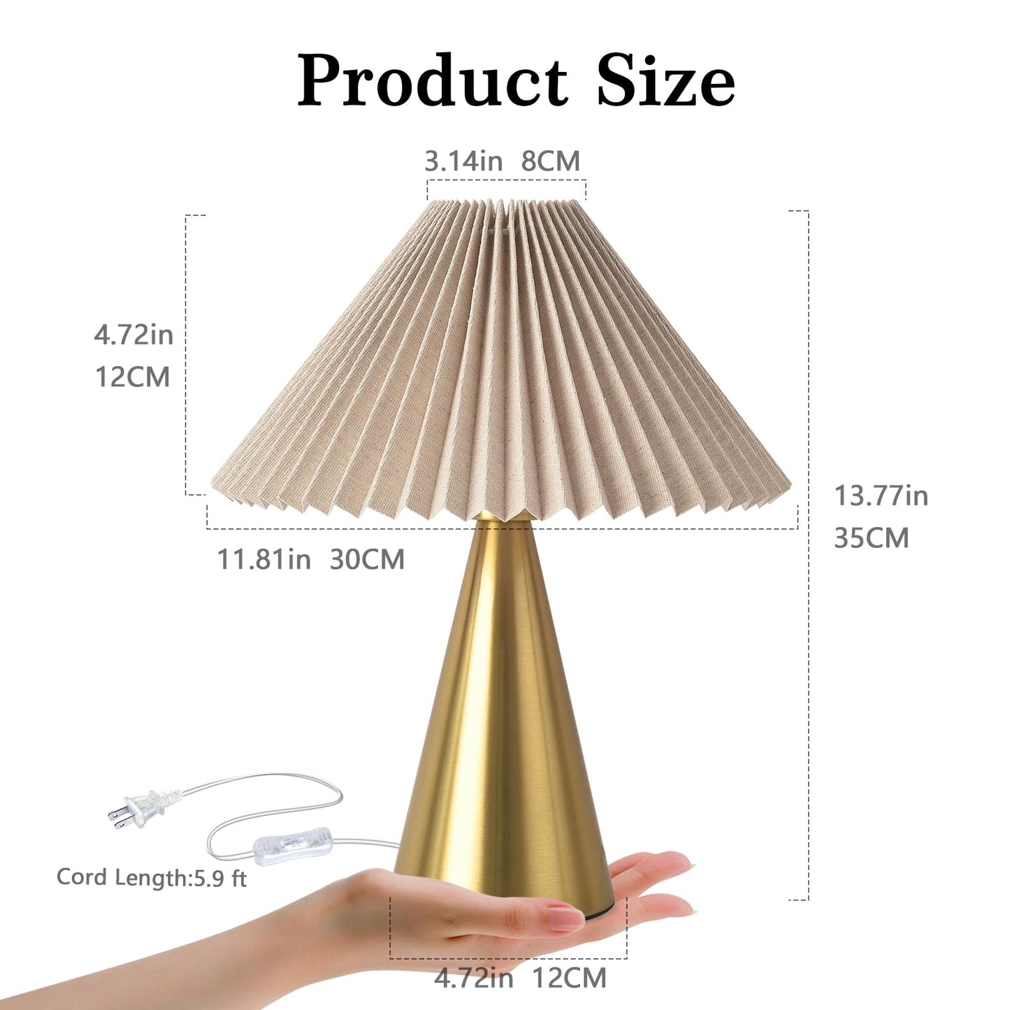 Ziqqeelam Gold Small Table Lamp, Cute Table Lamp, Pleated Table Lamp,Brass Gold Bedroom Lamps for Nightstand, Small Scalloped Lamp Shade Table Lamps for Small Spaces for Bedroom,Living Room