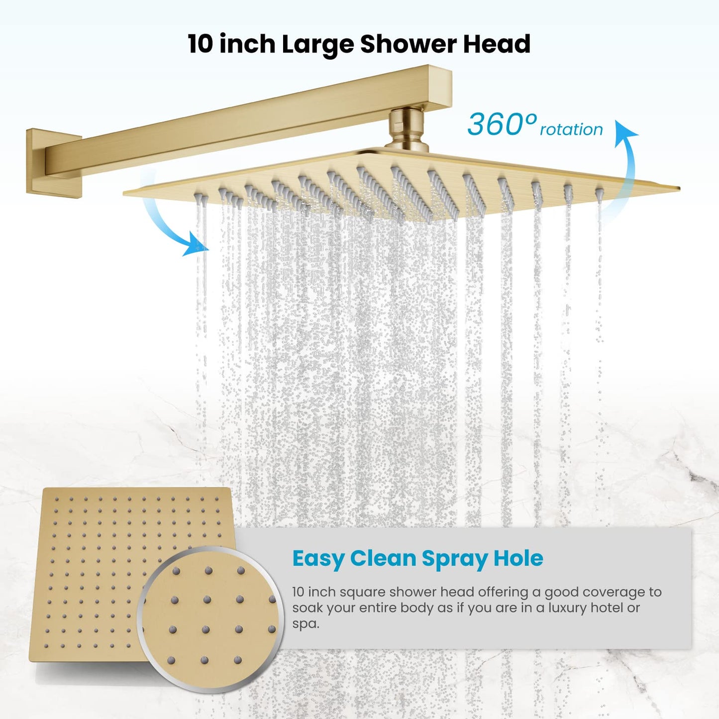 gotonovo Rainfall Bathroom Shower System Rain Shower Head and Handle Set Wall Mounted Shower Complete Combo Solid Brass Pressure Balancing Shower Mixer Valve 10 Inch Brushed Gold