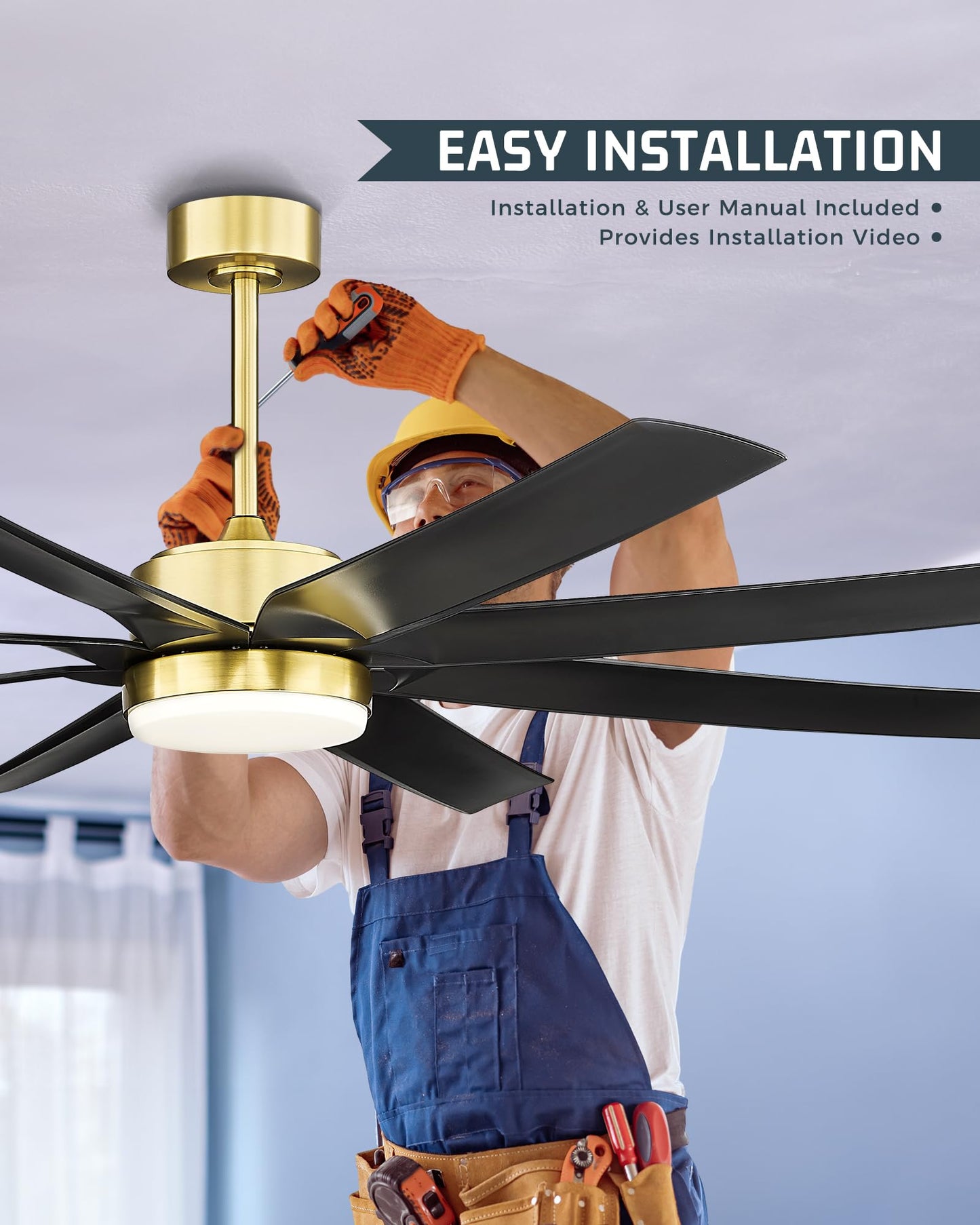 JAZAVA Black and Gold Ceiling Fan, 70 Inch Ceiling Fans with Lights and Remote, 8 ABS Blades, Reversible DC Motor,3CCT Dimmable, Modern Smart Ceiling Fans with Voice Control, CF01-BGB