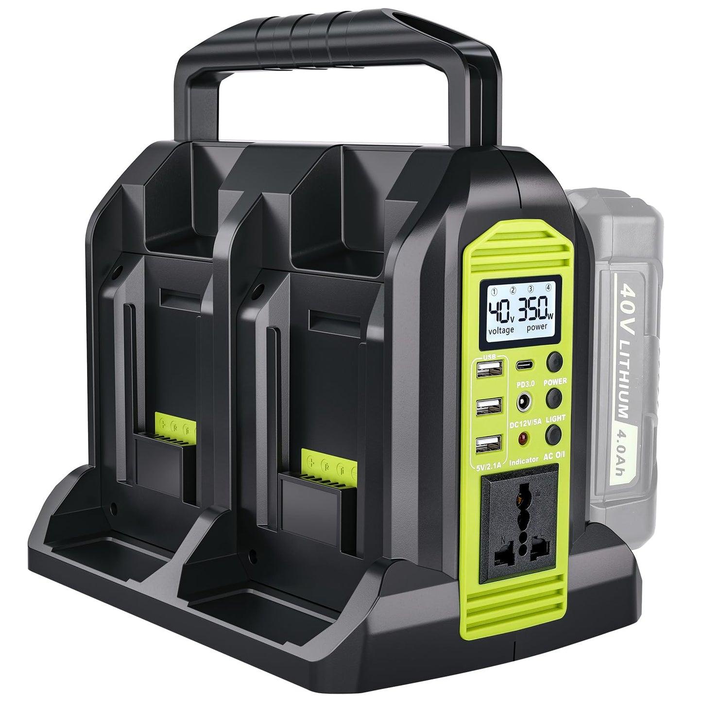 Power Inverter for Ryobi 40V Battery, 350W 4-Port Power Station DC 40V to AC 120V, Battery Converter Generators with LED Light, 6 Output Ports for RV Camping, Emergency(Battery Not Included)