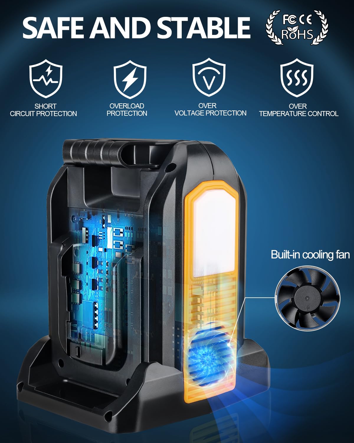 Taingwei 350W Power Inverter for Dewalt 20v 60v Battery, 2-Ports DC 20V to AC 110-120V Pure Sine Wave Battery Inverter with 3 USB-A Port, 1 USB-C Port,300lm LED Light for Camping Emergency(Tool Only)