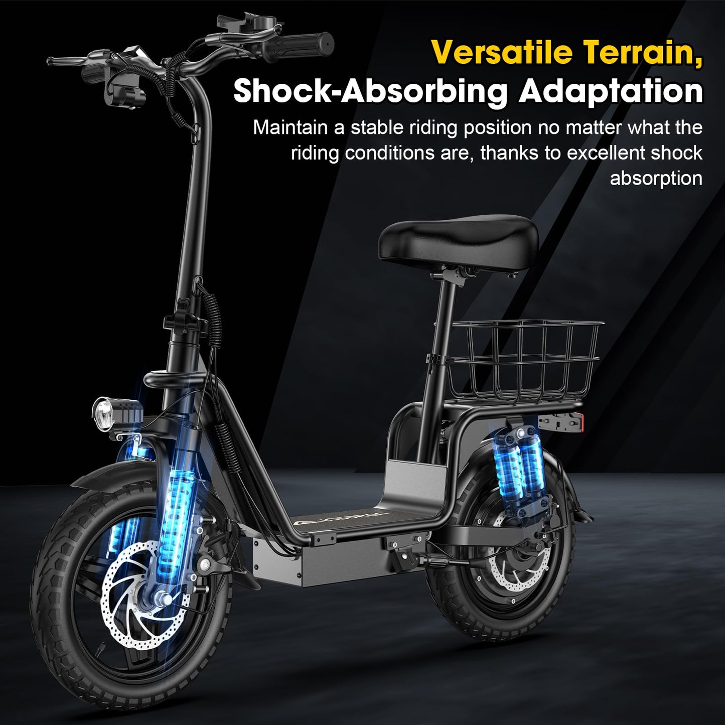 INSDRGN Adults Electric Scooter with Seat, 48V 10.4AH Foldable Electric Scooter,14" Tires,750W Motor,20MPH, 28-Mile Long Range and Dual Disc Brakes,330lbs Max Load
