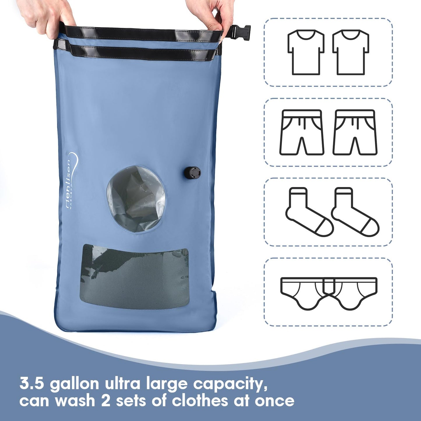 Wash Bag Portable Washing Machine for Camping Travel Laundry Washing Bag Baby Clothes Manual Washer Dry Bags Self-sufficient Hand Wash Clothes for Outdoor Traveller RV Backpacking Adventures Essential