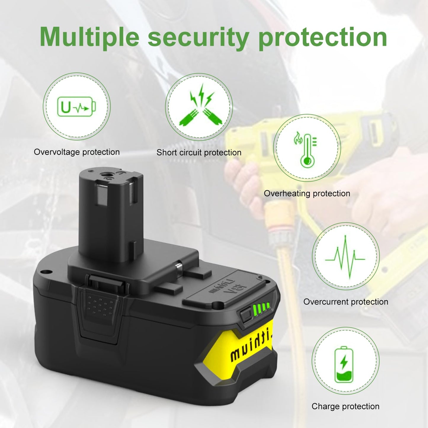 Energup 2Pack 18V P108 6.5A Replace for Ryobi 18V Battery for 18volt One Plus Lithium P108 P102 P103 P104 P105 P107 P109 P122 P190, with 2Port Ryobi Battery Charger