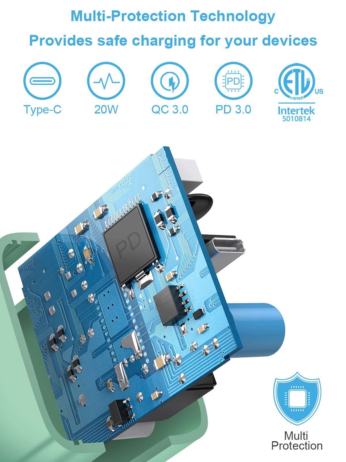 iPhone 14 13 12 Fast Charger 20W PD USB C Wall Charger with 6FT Fast Charging Cable for iPhone 14/14 Pro/14 Pro Max/14 Plus/13/12/11/Pro/Pro Max/Mini/Xs Max/X, iPad - Green