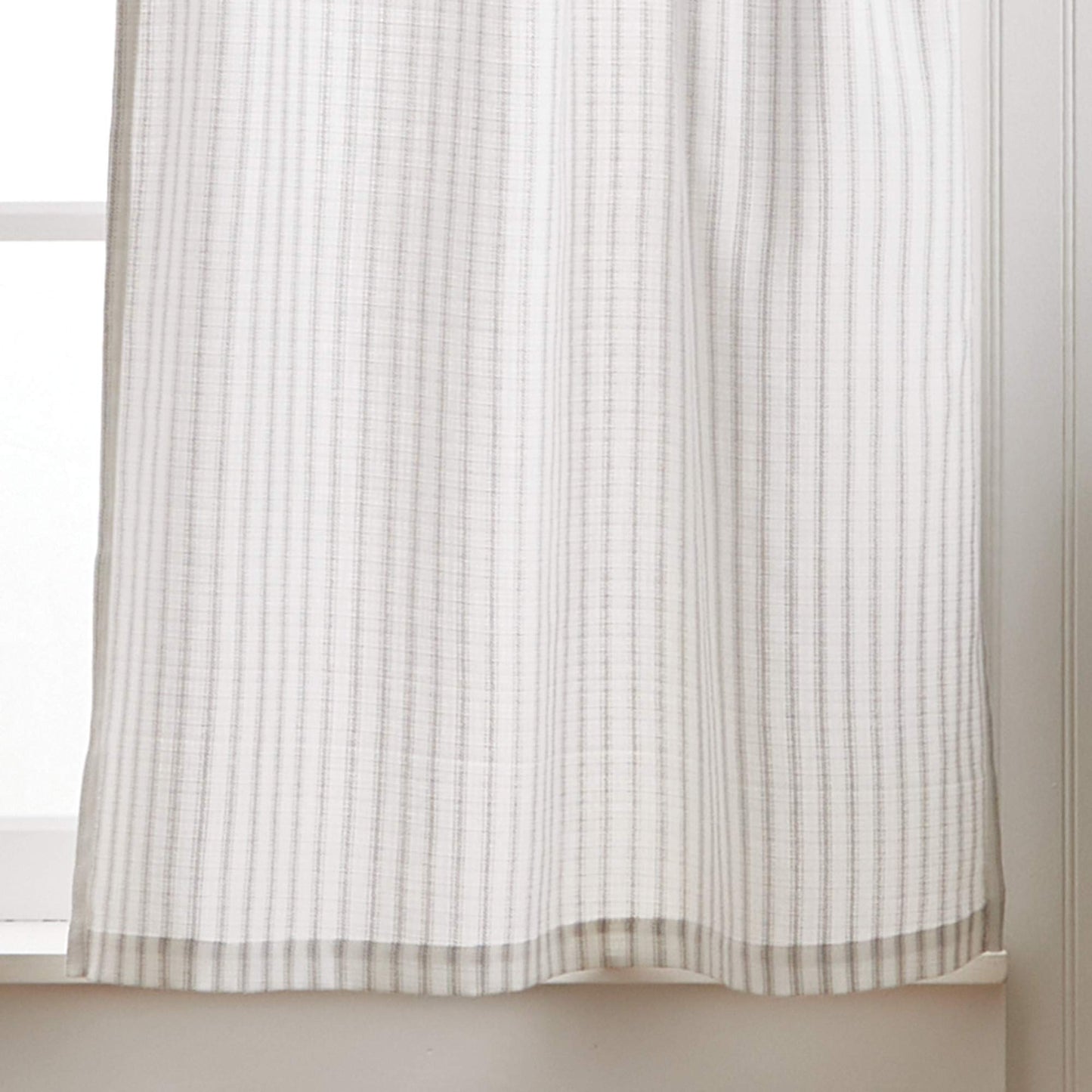 Martha Stewart Ticking Stripe 3-Piece Window Curtain Valance and Tiers Set, White Grey