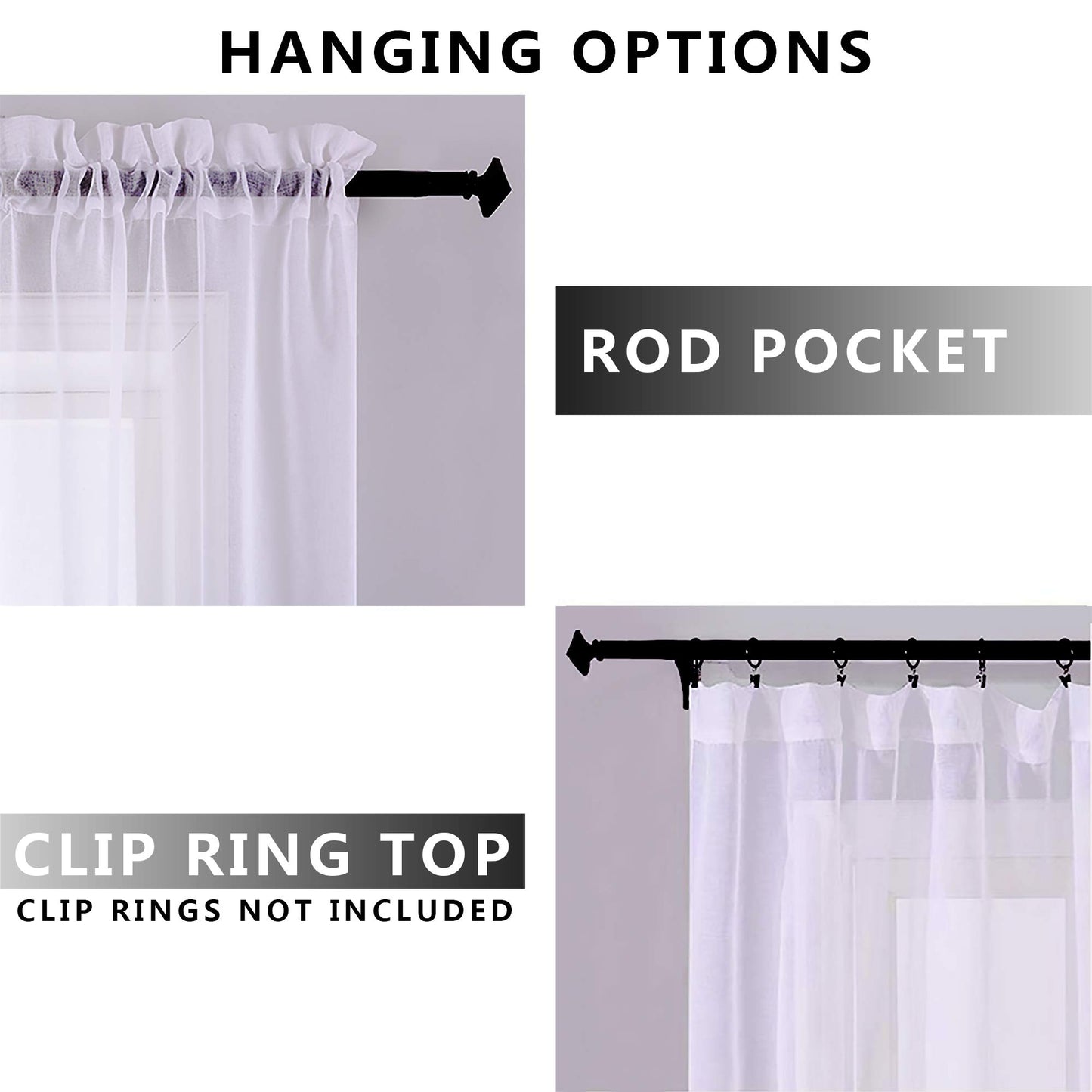 KOUFALL Modern Decorative Unique Faux Linen Ombre Semi Sheer White and Black Sheer Curtains for Living Room Bedroom Boys Room Decor Teen 52 x 84 Length 2 Windows Curtain Set Panels Rod Pocket