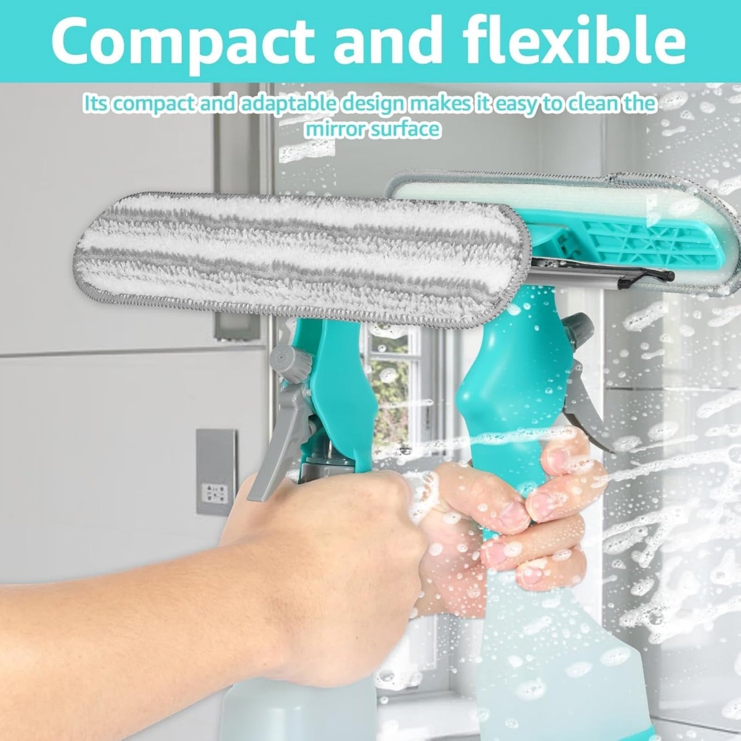 4 in 1 Glass Cleaner Scraper, Reusable Magnetic Double-Sided Window Cleaning Tool with Wiper, Detachable Spray Bottle, Extendable Handle, Streak Squeegee for Home High-Rise Use (2Pc)