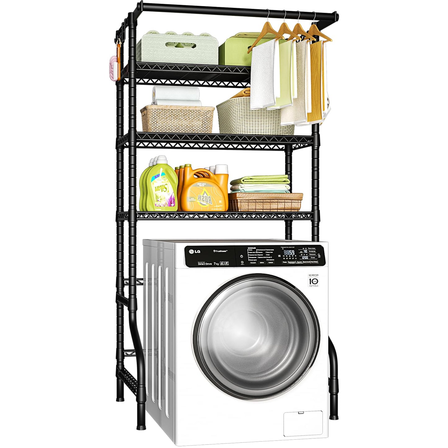 Ulif U11 Over Washer and Dryer Shelves, 3 Tiers Laundry Room Storage and Organizer Standing Shelf, Metal Freestanding Clothes Drying Rack, 33.9" W x 19.7" D x 77.6" H, Black