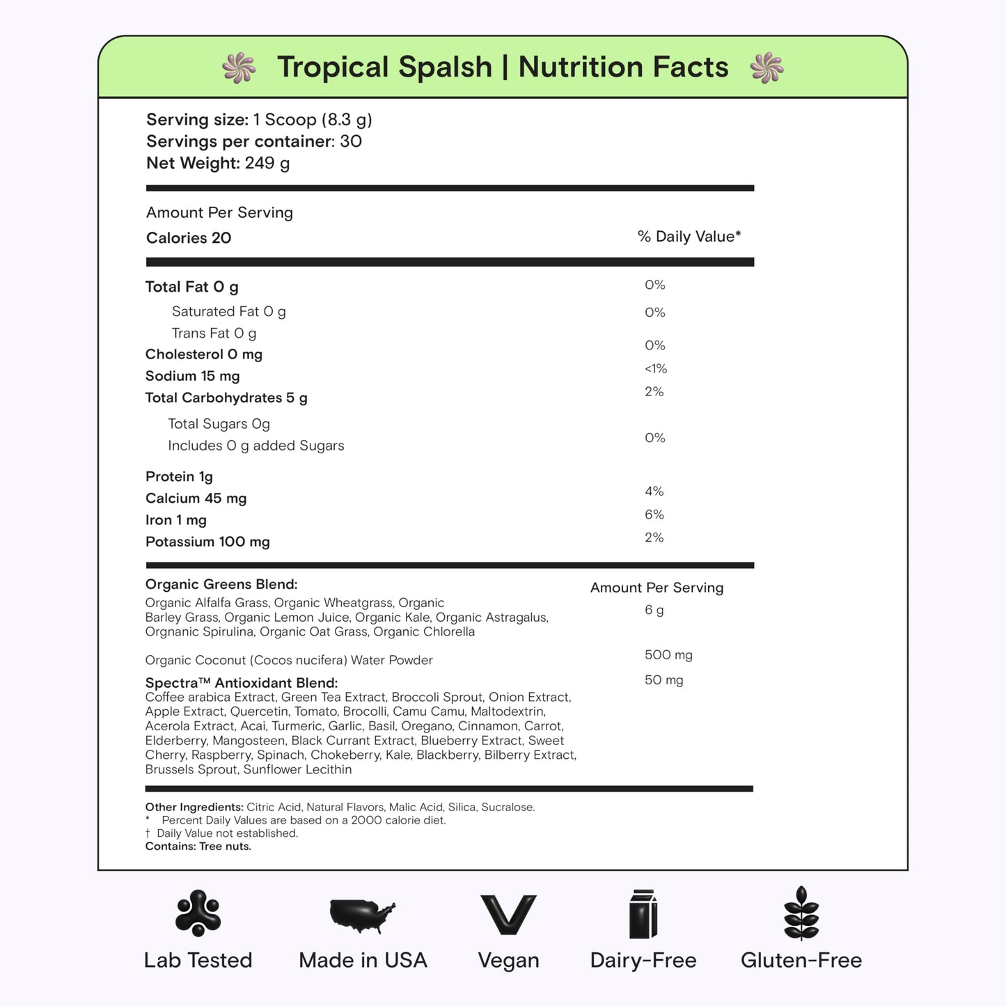 Kiala Nutrition Super Greens, Organic Greens Powder with Spirulina & Chlorella for Digestion, Gut Health, Immunity & Energy, Gluten Free, Vegan, Daily Support for Women, Tropical Splash, 30 Servings