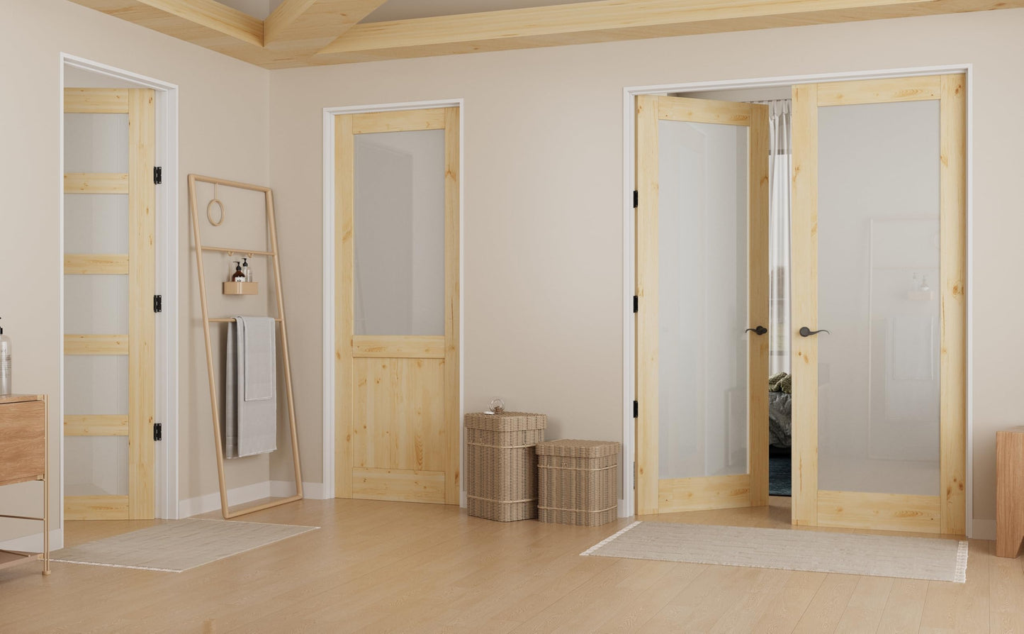 28" x 80" Pine Wood Slab Door, Frosted Glass Interior Doors, Single Room Door for Closet & Bedroom, Farmhouse Style as Prehung, Pocket, Bifold, Barn Doors, Easy DIY Stain, Shaker w/o Hardware