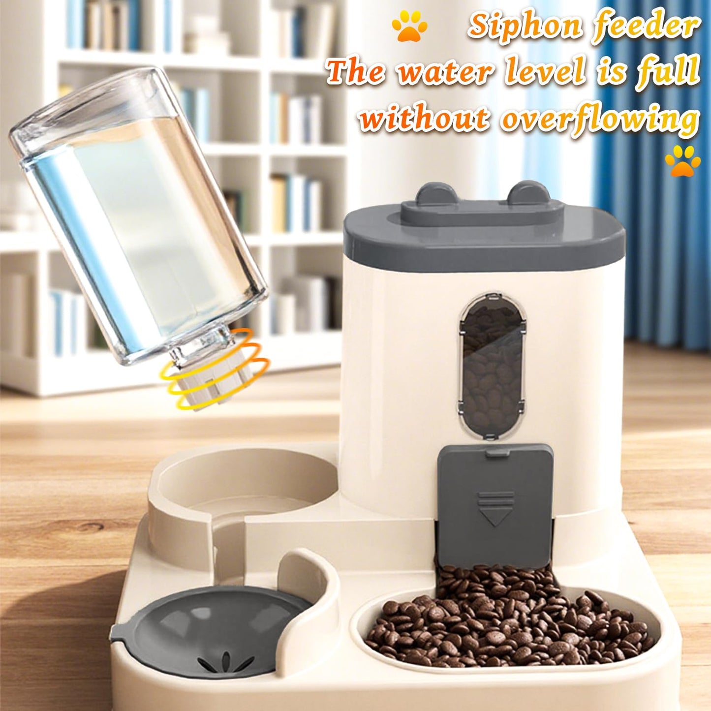 Gravity Cat Feeder and Water Dispenser, 2 in 1 Automatic Cat Feeder, 2 Pack Large Capacity Self Feeding for Small Medium Dog Puppy Kitten （Grey）
