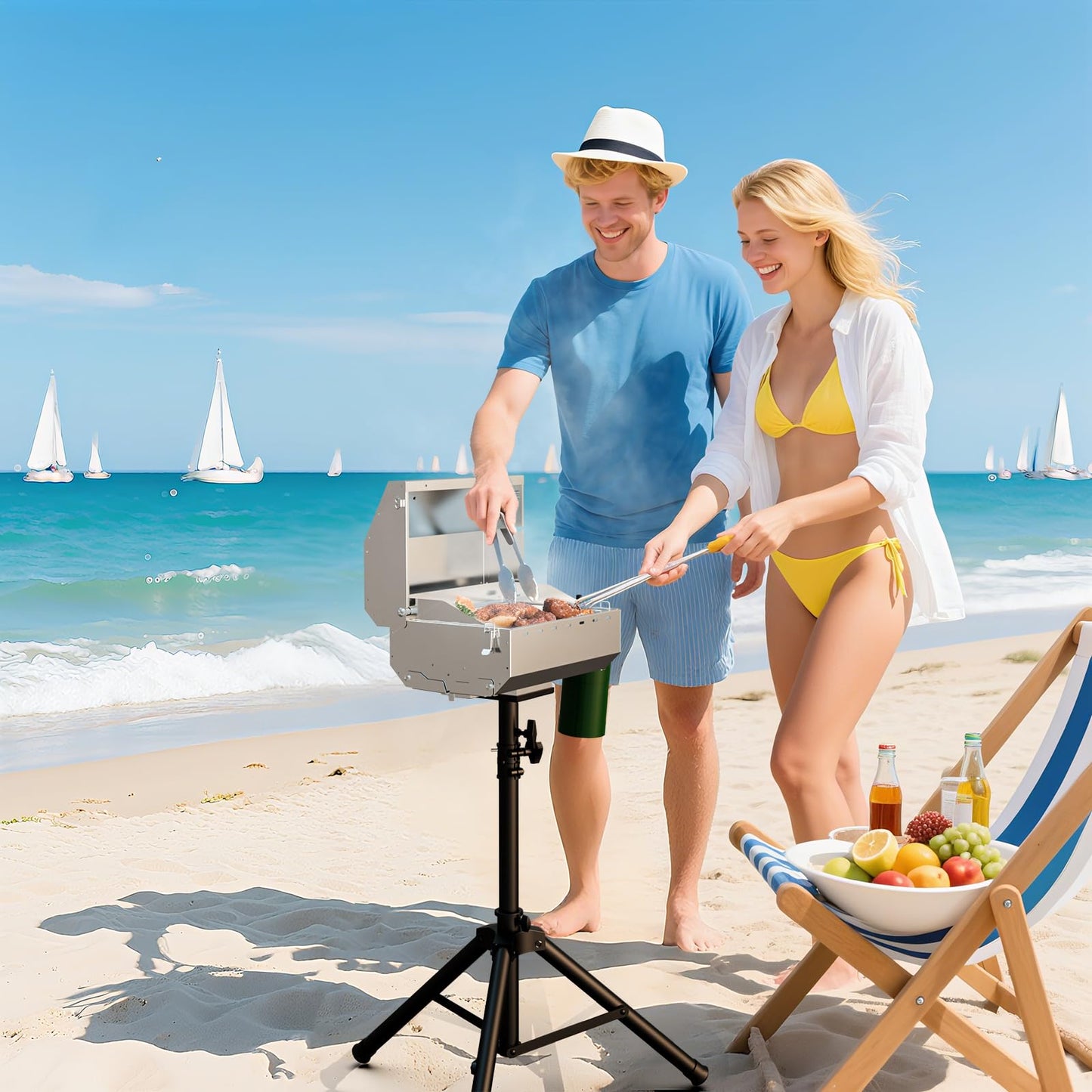 Byacgrill Portable Gas Grill Tabletop, Burner Stainless Steel Propane Grill with Folding Legs & Locking Lid for Camping, Tailgating, Outdoor BBQ 10,000 BTU