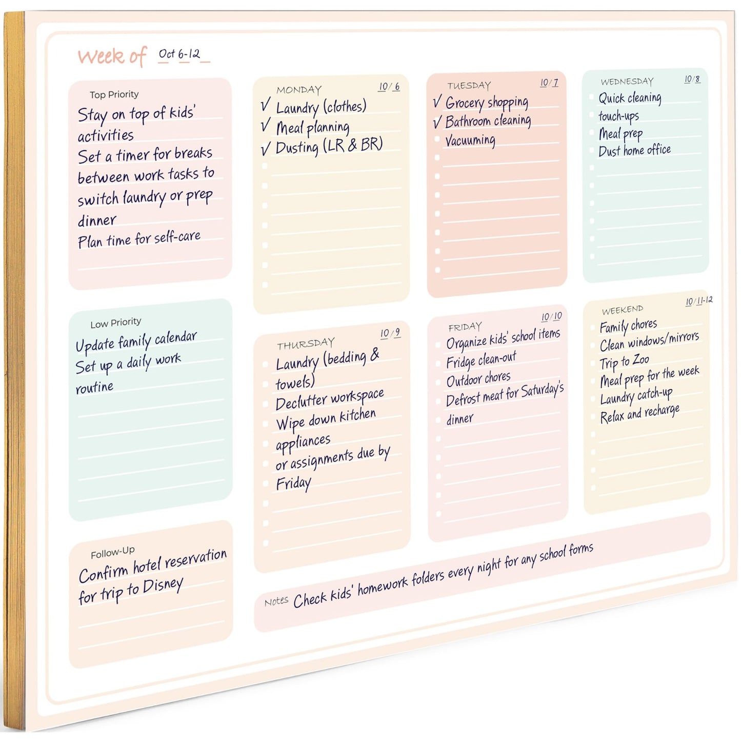 BLU MONACO Pastel Border Weekly Planner Notepad – Weekly To-Do List with 52 Tear-Off Sheets – Soft Pastel Weekly Planner Pad with Calendar, Goals, and Priorities